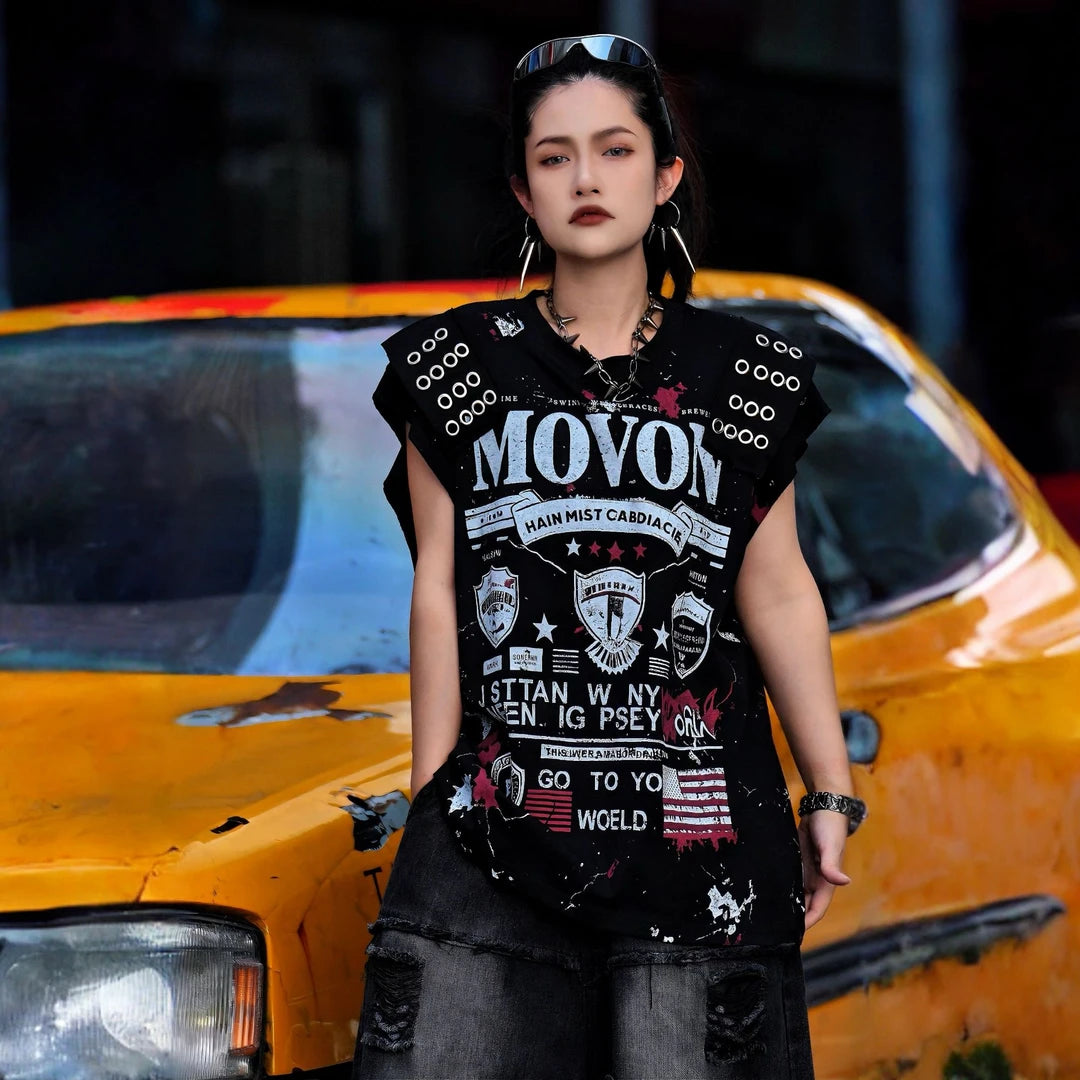 Sanhoostudio Studded Sleeveless Graphic T-Shirt