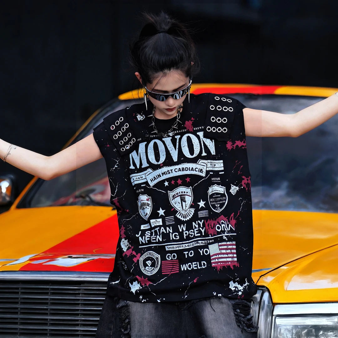 Sanhoostudio Studded Sleeveless Graphic T-Shirt