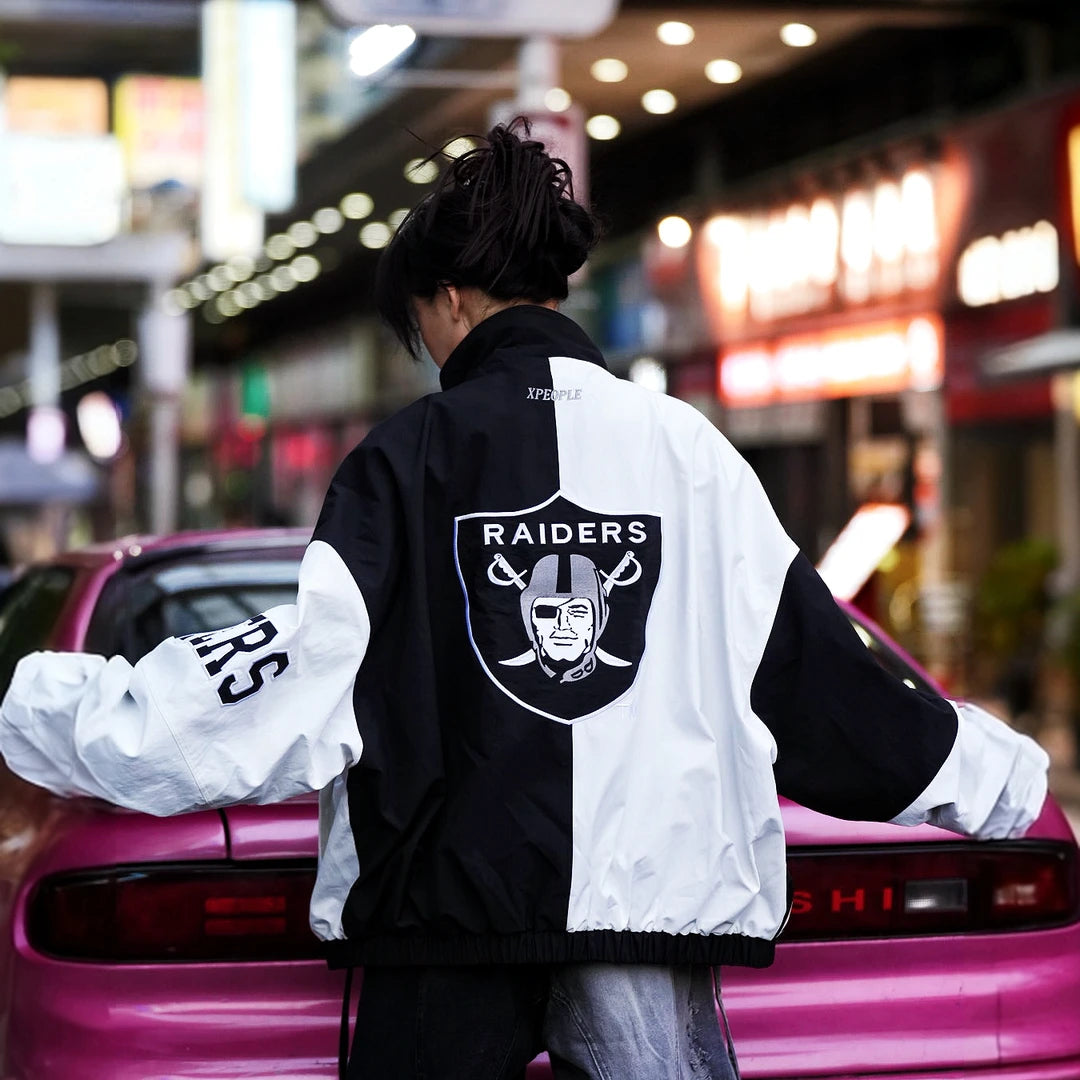 Sanhoostudio long sleeve cardigan featuring statement shield-inspired graphic artwork, an open-front construction, and a relaxed oversized silhouette. Designed for bold streetwear layering with comfortable movement, distinctive visual character, and effortless high-street styling.