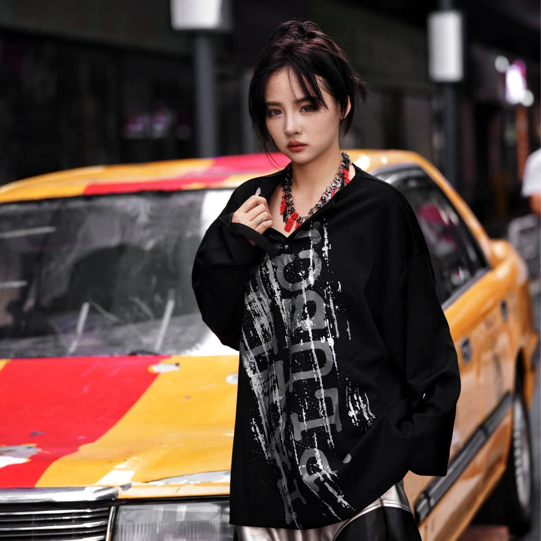 Sanhoostudio sweatshirt featuring silver paint-inspired hand-drawn digital graphics and a relaxed oversized silhouette. Designed for contemporary streetwear styling with expressive visual texture, comfortable everyday wear, versatile layering, and a distinctive hip-hop inspired urban aesthetic.
