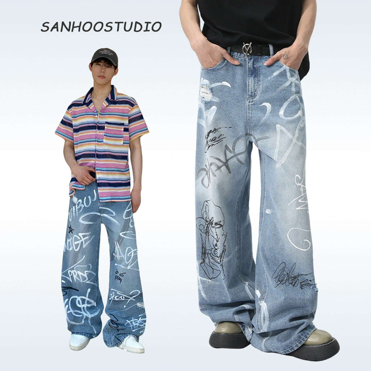 【25s Aug.】Playful Street Graffiti Straight-Leg Jeans