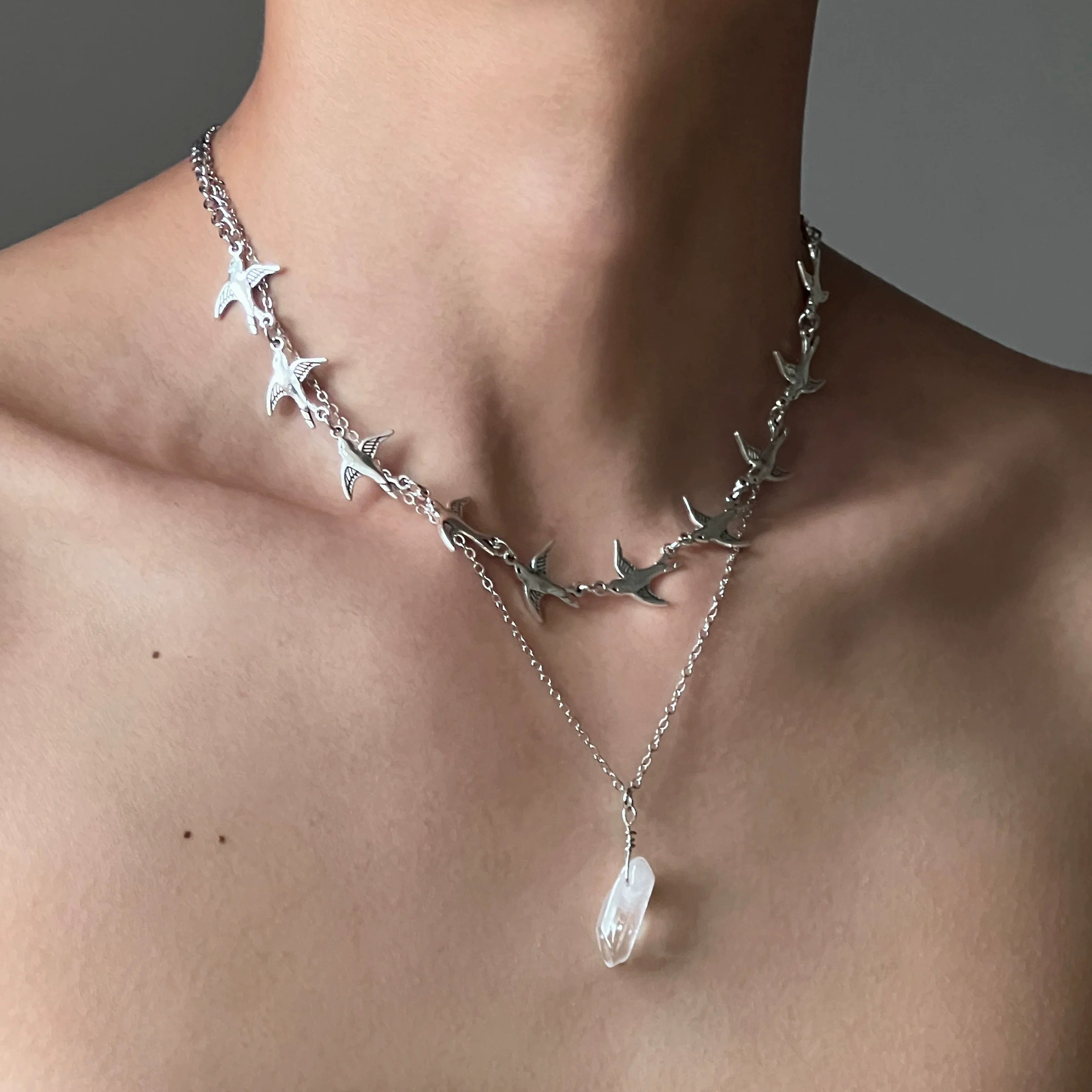 Flying Bird Stone Double-Layer Necklace