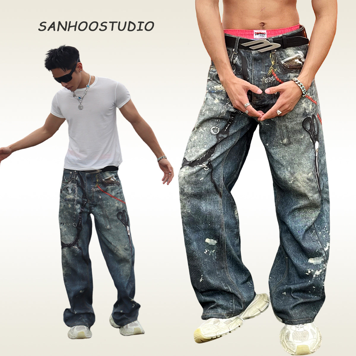 3D Digital Printed Ink-splashed Jeans