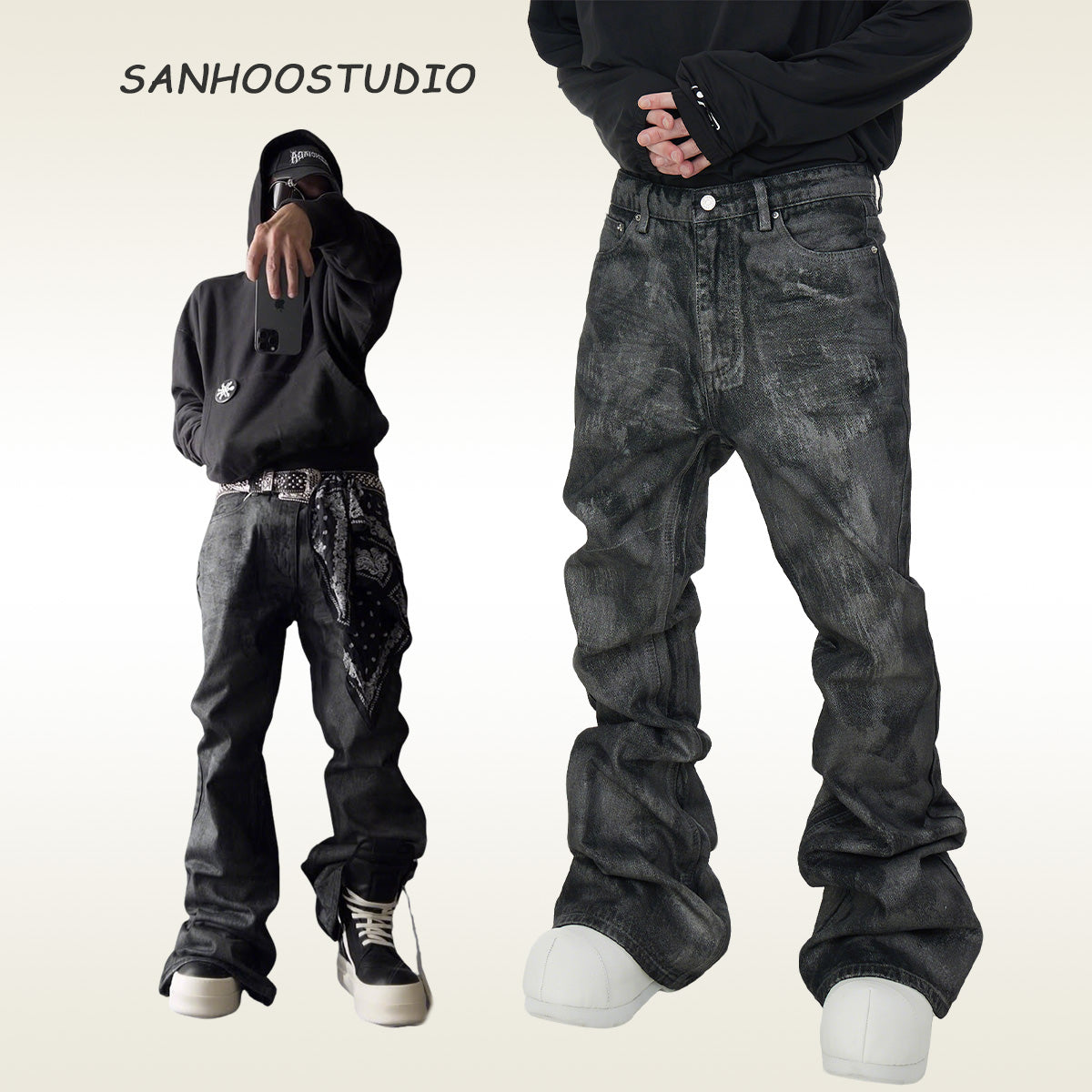 【25s Aug.】Vintage Coated Waxed Flared Jeans