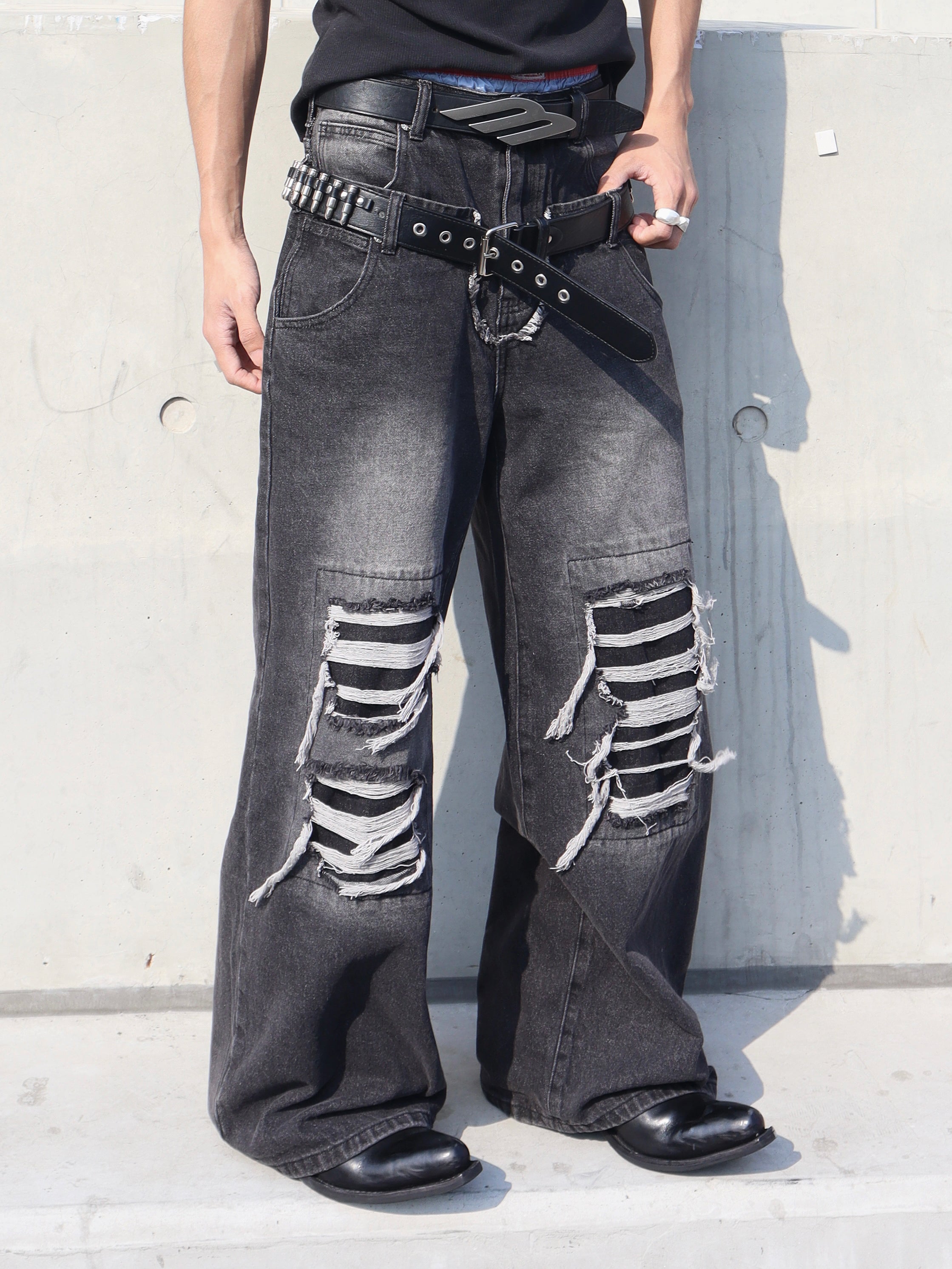 Ripped Straight-Leg Baggy Jeans