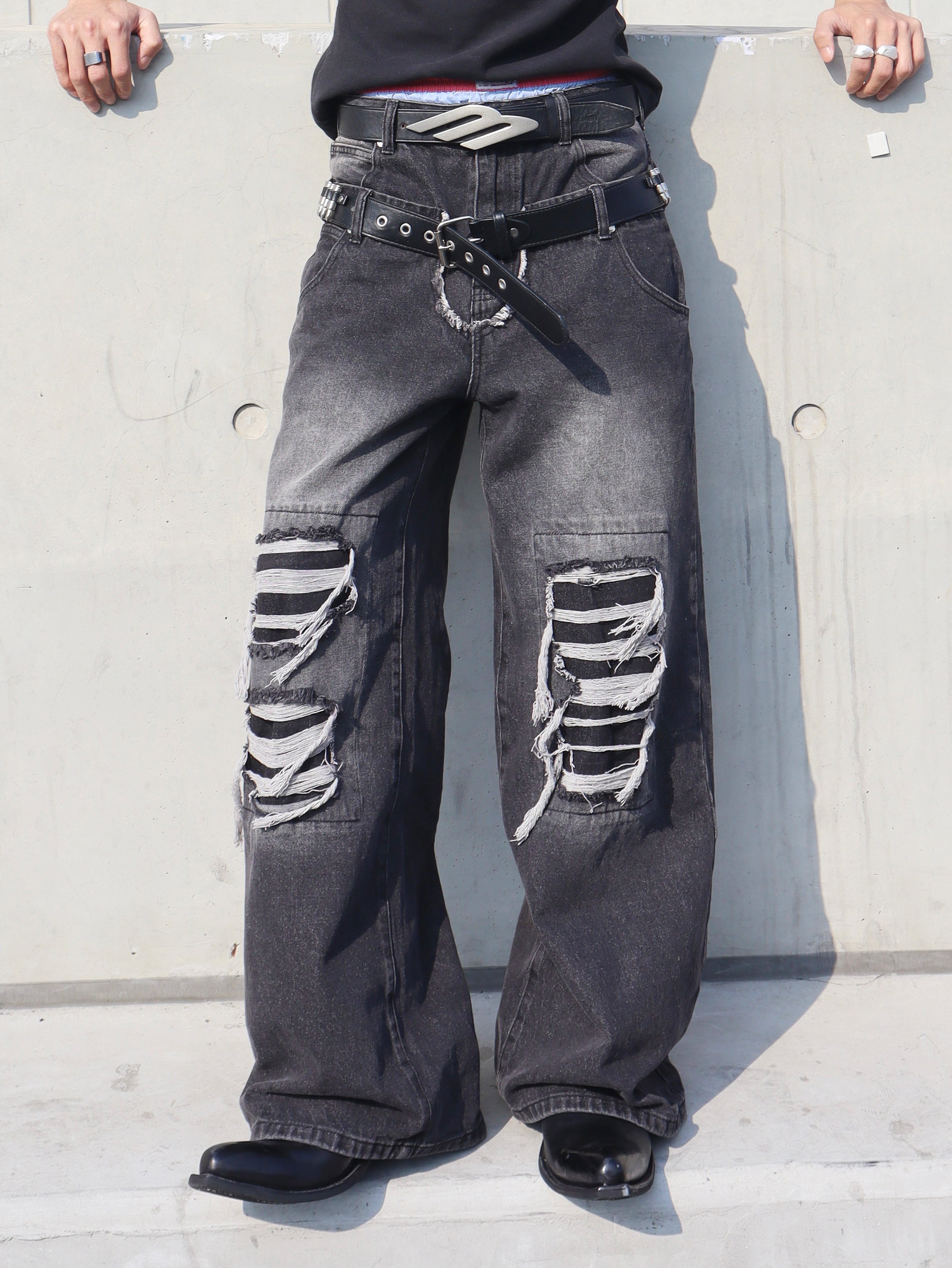 Ripped Straight-Leg Baggy Jeans