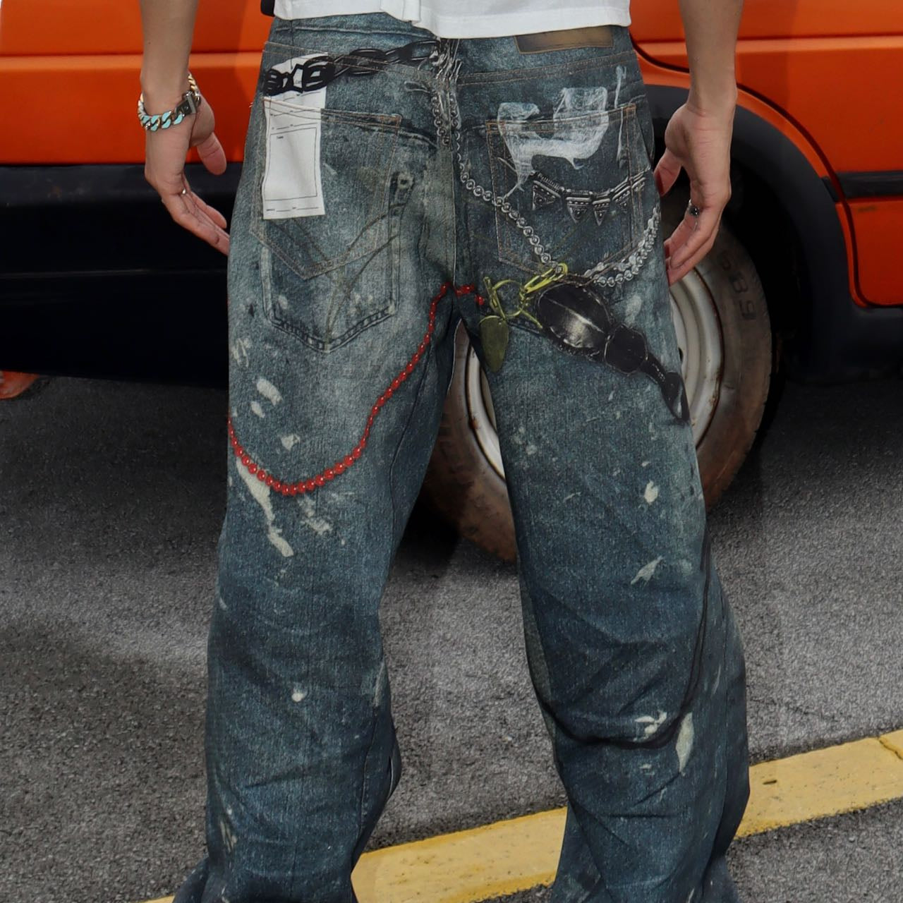 3D Digital Printed Ink-splashed Jeans