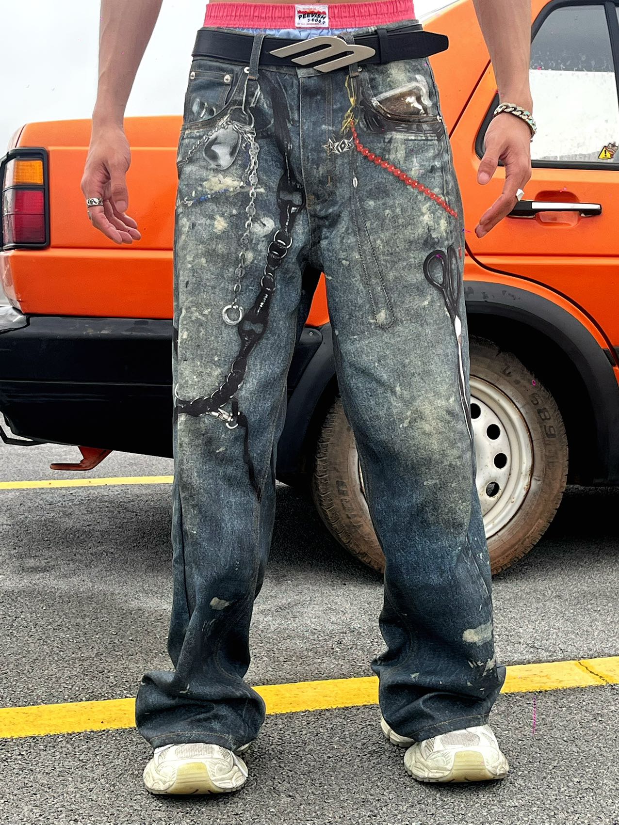 3D Digital Printed Ink-splashed Jeans