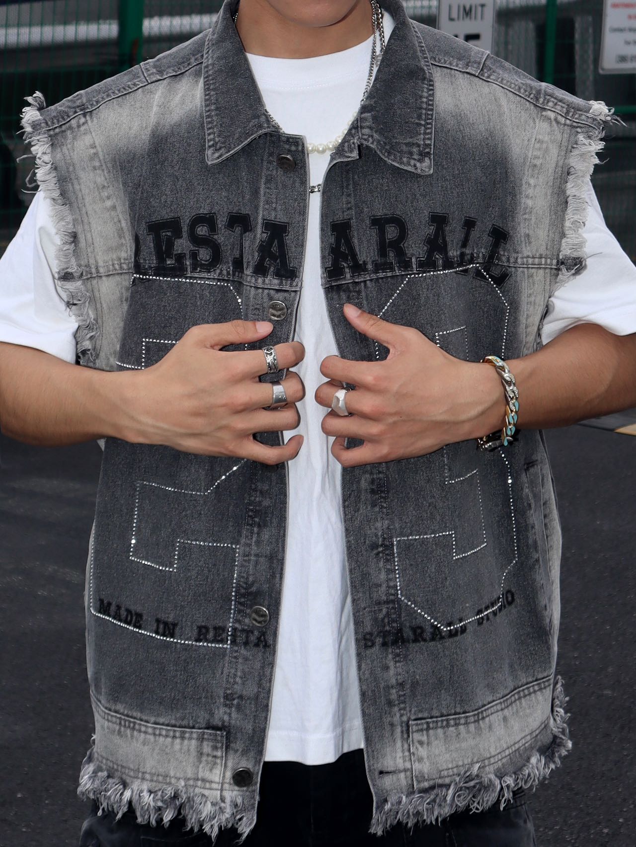 Digital Gradient Print Denim Vest