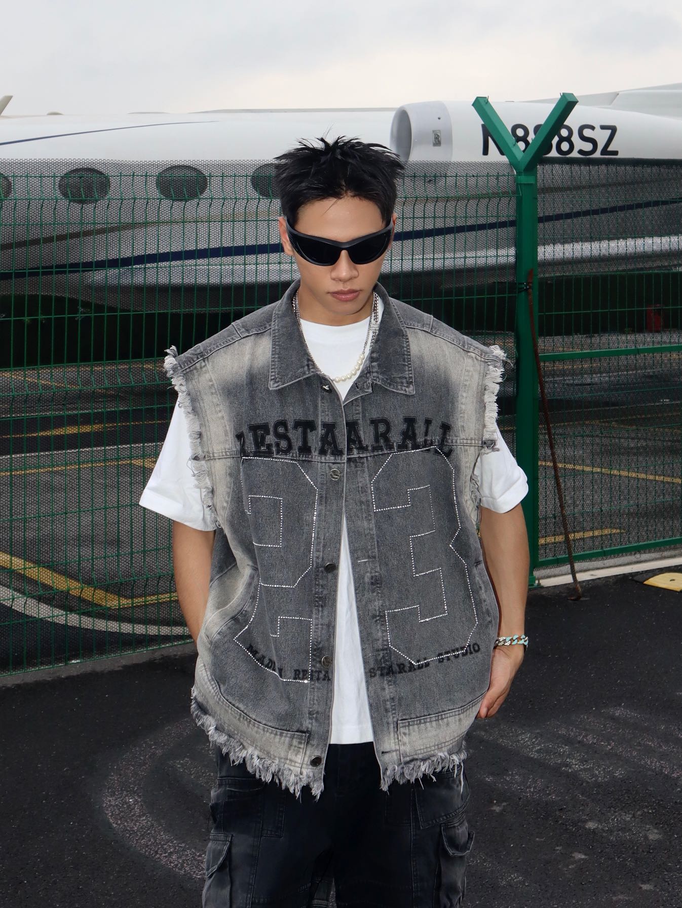 Digital Gradient Print Denim Vest