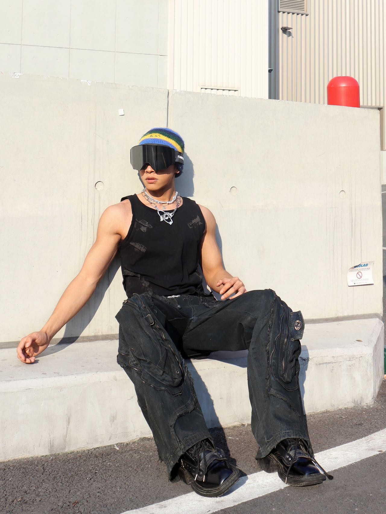 Spliced Distressed Raw Edge Clean-fit Straight Jeans