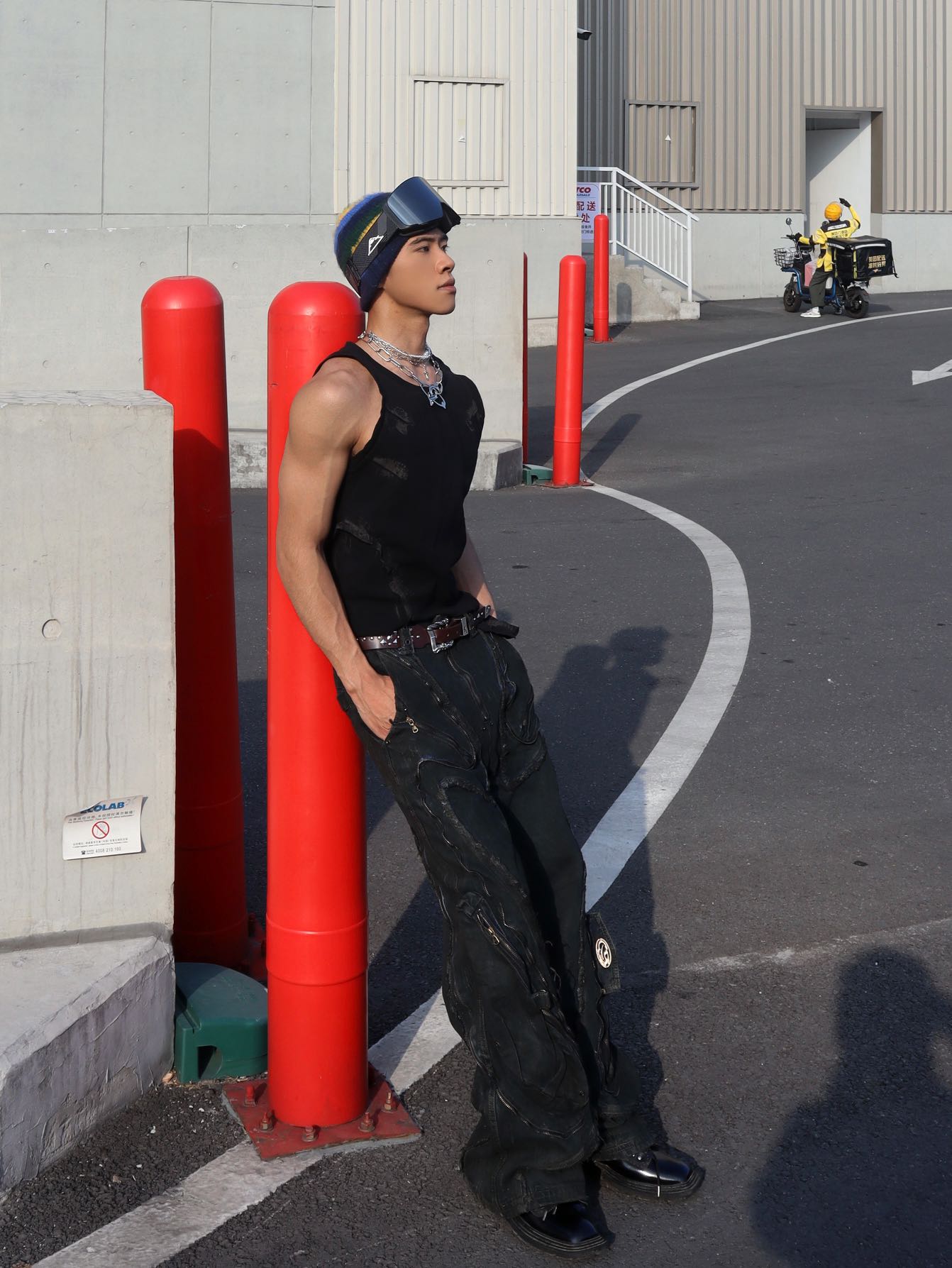 Spliced Distressed Raw Edge Clean-fit Straight Jeans