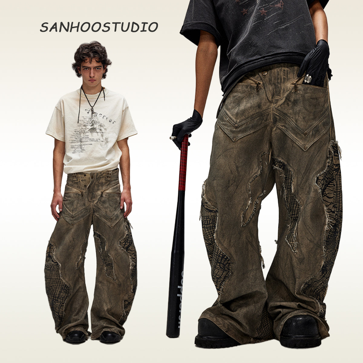 Crafted from 100% cotton, these Irregular Ripped Patchwork Casual Scimitar Canvas Pants feature a relaxed straight-leg fit with edgy ripped and patchwork details. Designed for comfort and style, this streetwear-inspired piece from Sanhoostudio elevates your everyday look with a unique casual vibe.