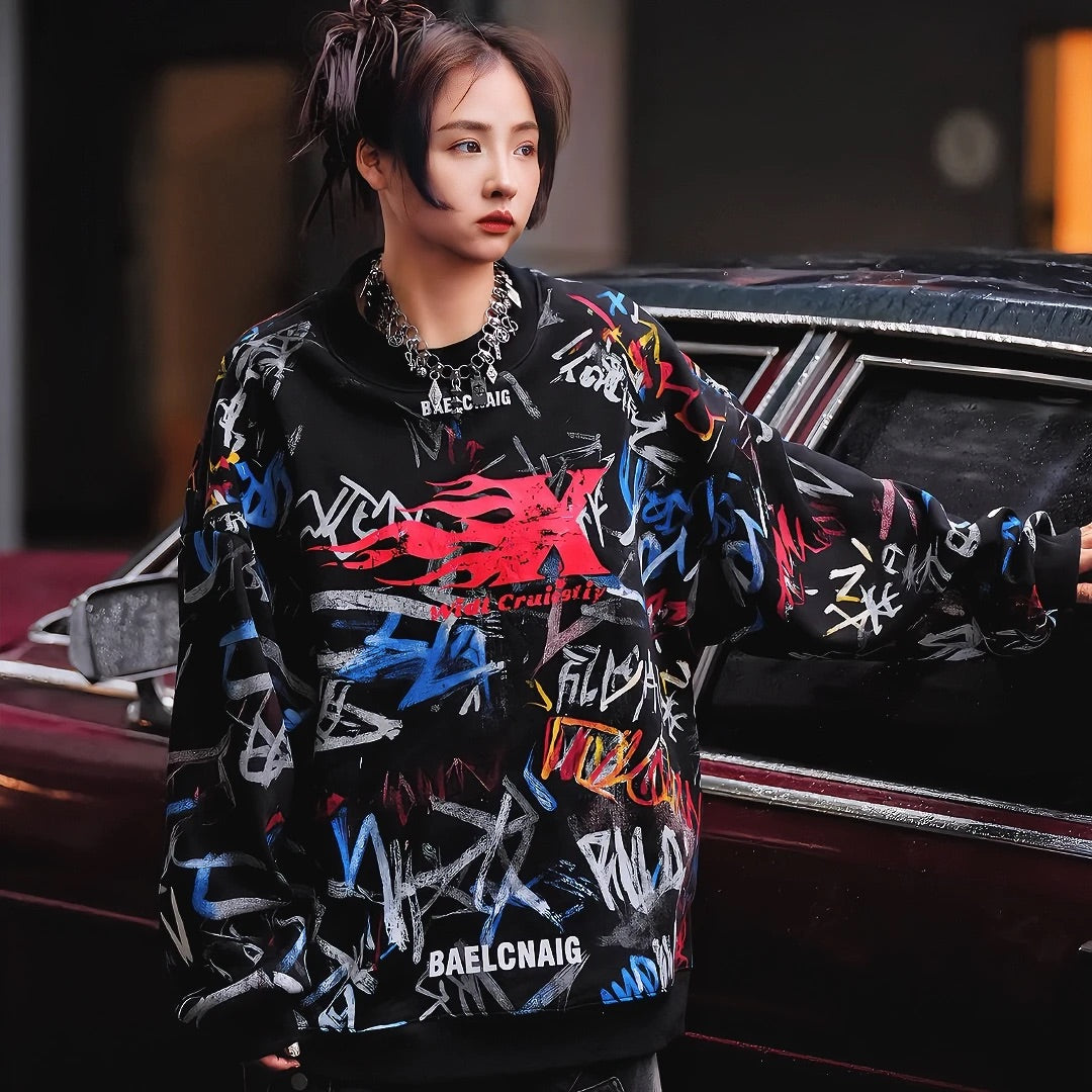 Oversized Street Graffiti Sweatshirt (Pre-order, Ships Within 20 Days)