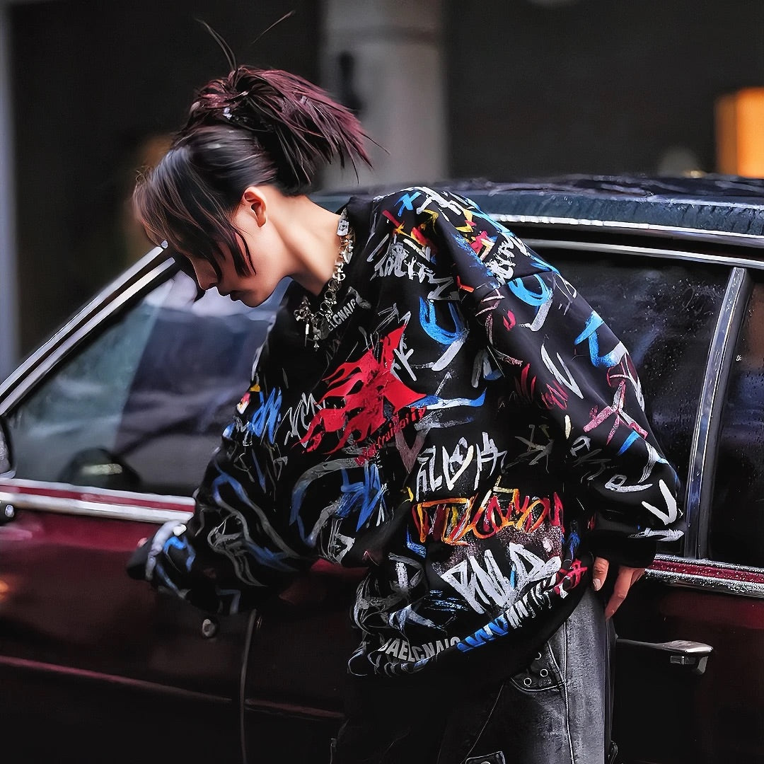 Oversized Street Graffiti Sweatshirt (Pre-order, Ships Within 20 Days)