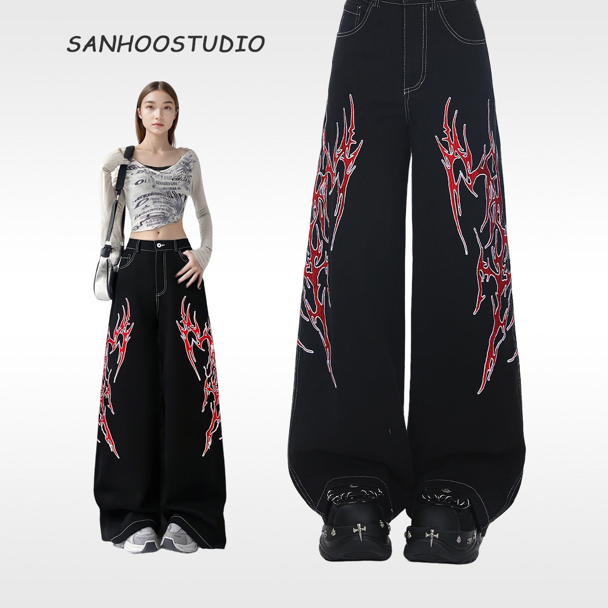 【25s Aug.】Original Thorn Embroidered Straight-Leg Jeans