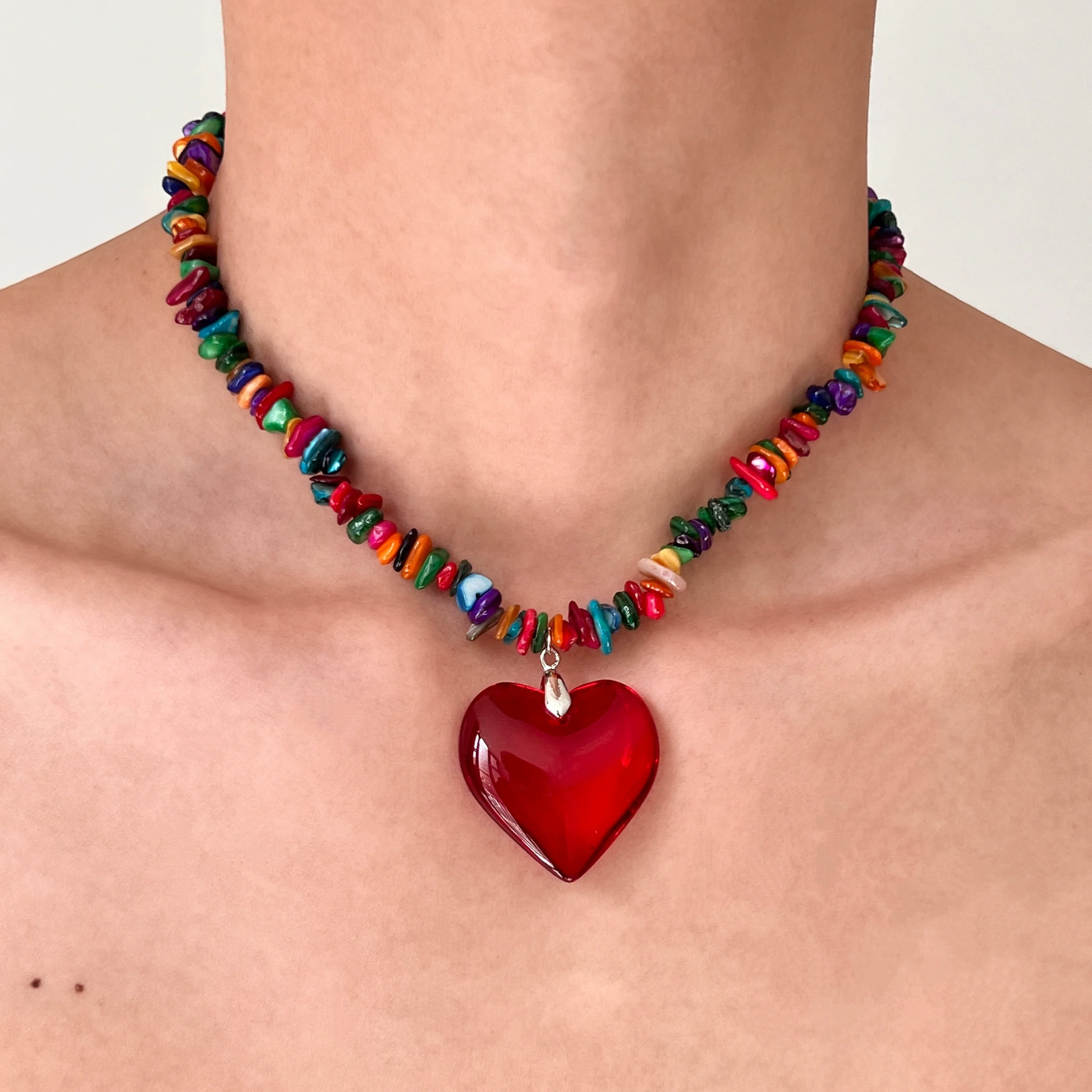 Heart Colorful Irregular Bead Necklace