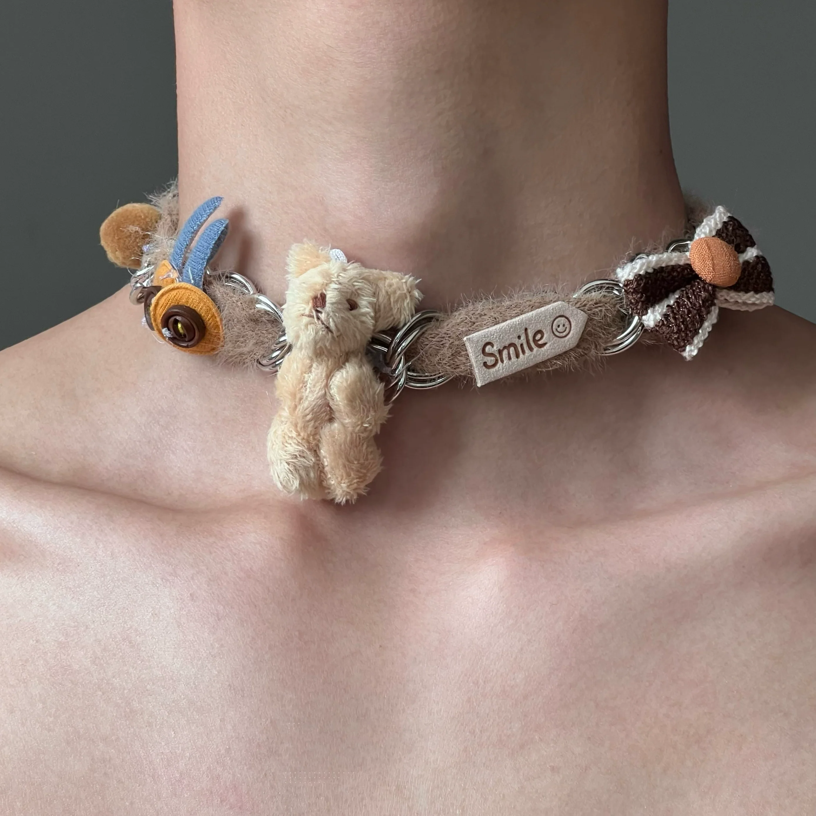 Plush Bear Bow Cartoon Choker Necklace