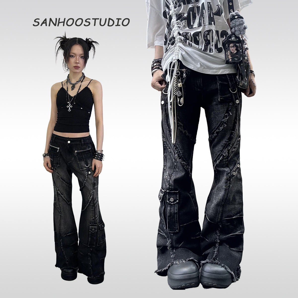 Low-Rise Y2K-Inspired Flared Jeans with Punk Attitude