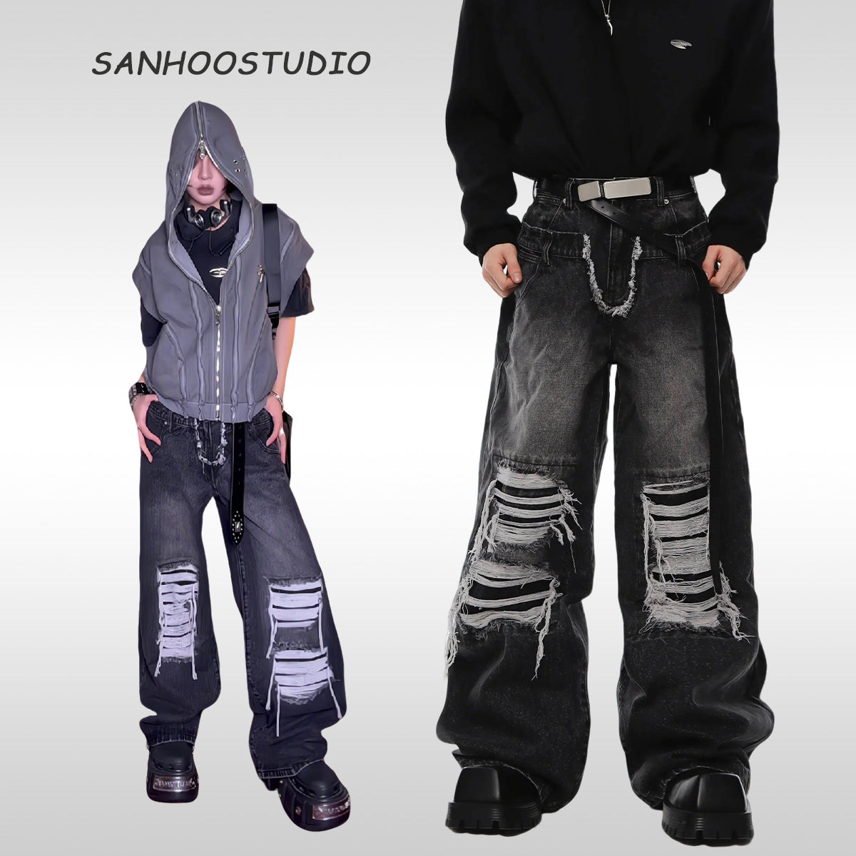 Ripped Straight-Leg Baggy Jeans