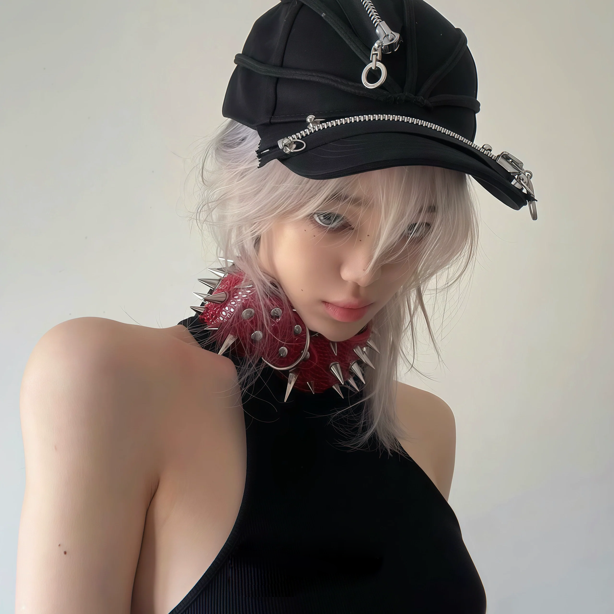 Studded Leather Punk Choker Y2K Necklace