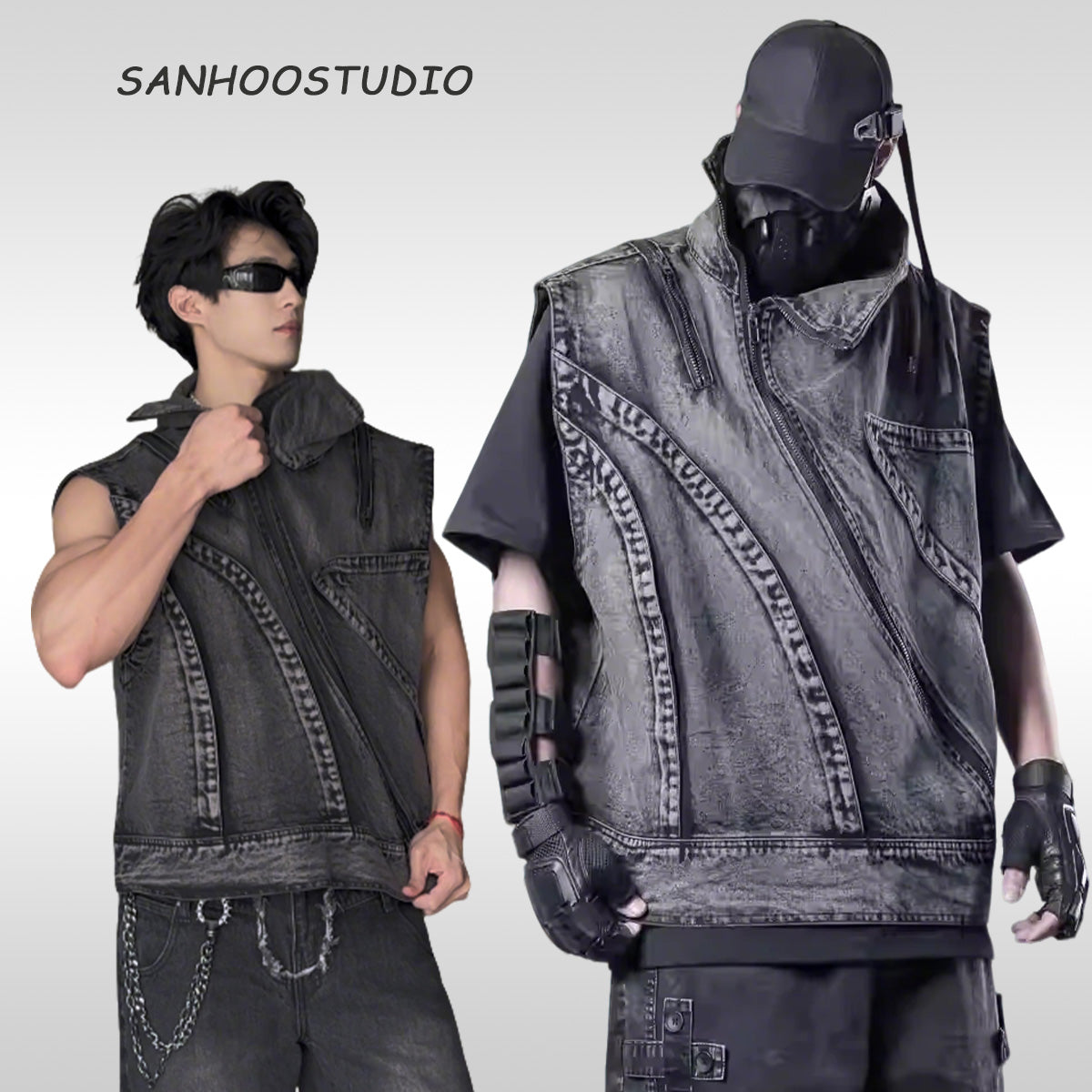 Deconstructed Oblique Zipper Jacket Vest