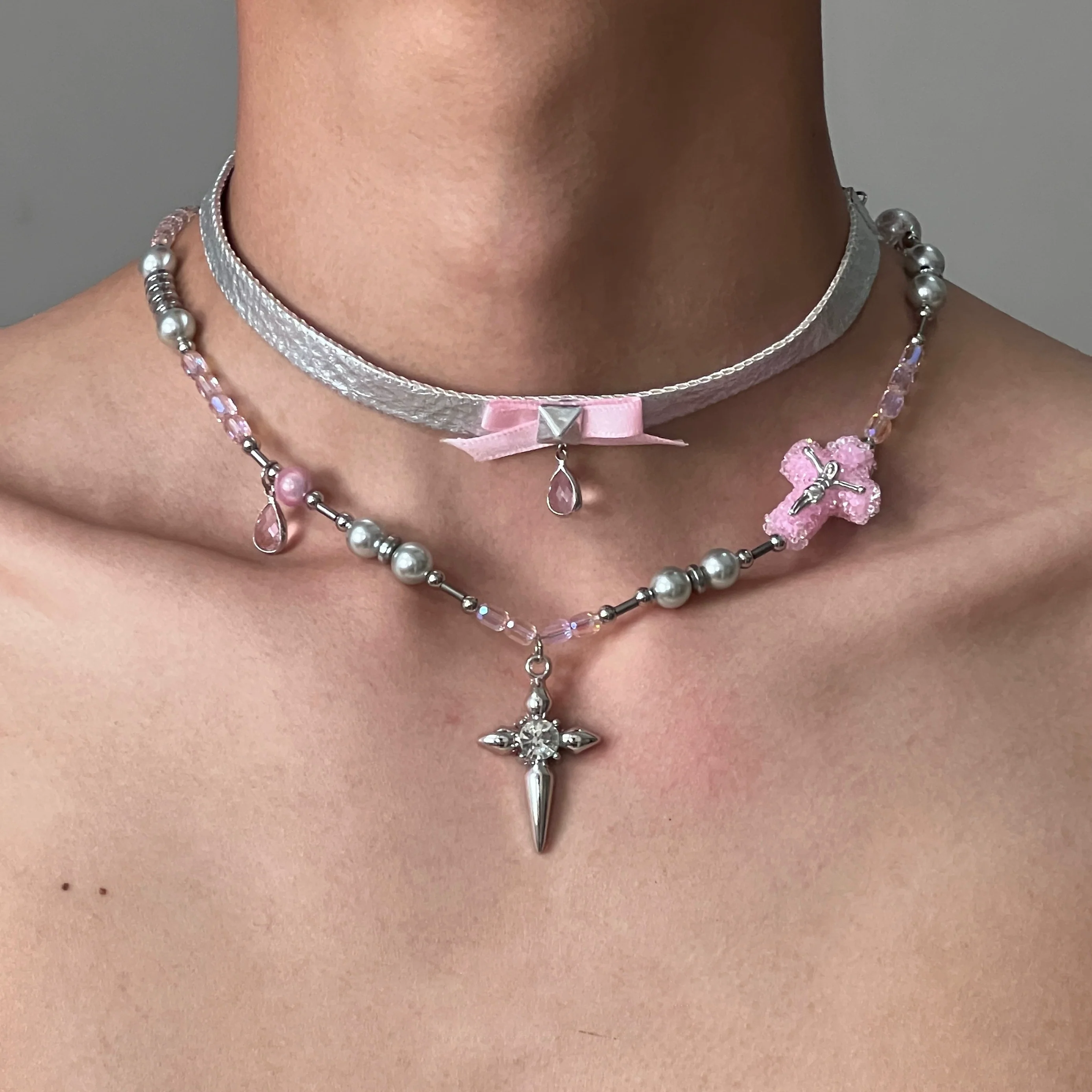 Mecha Cross Y2K Punk Choker Necklace