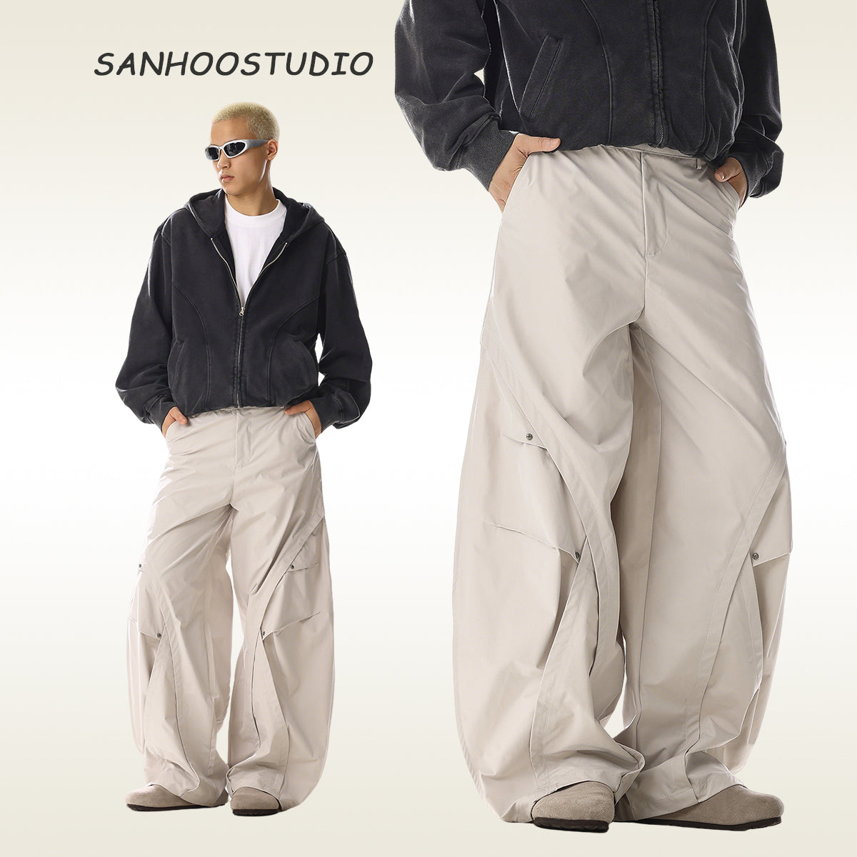 【25s Jul.】Ruched Wide-Leg Blade Cut Street Cargo Pants