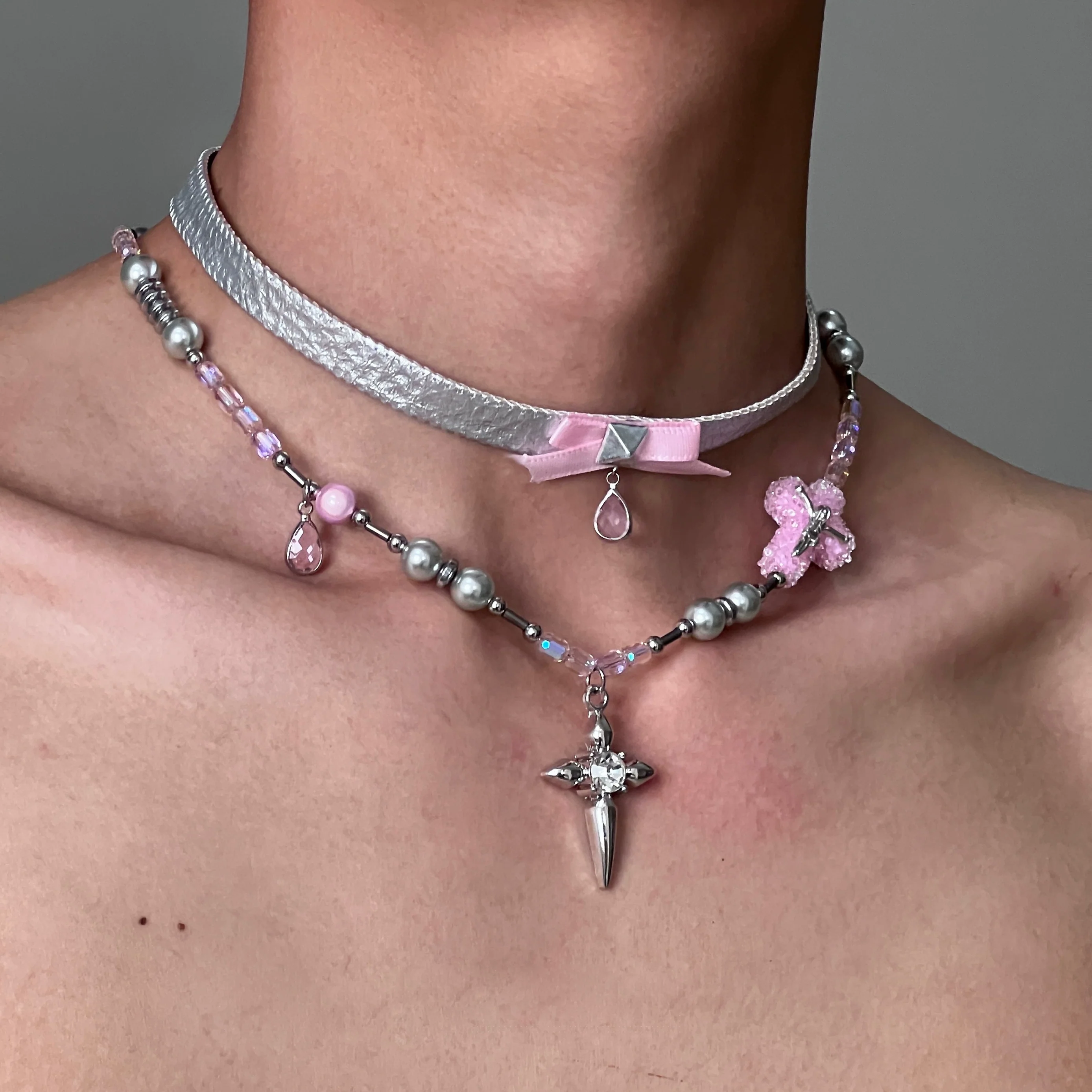 Mecha Cross Y2K Punk Choker Necklace