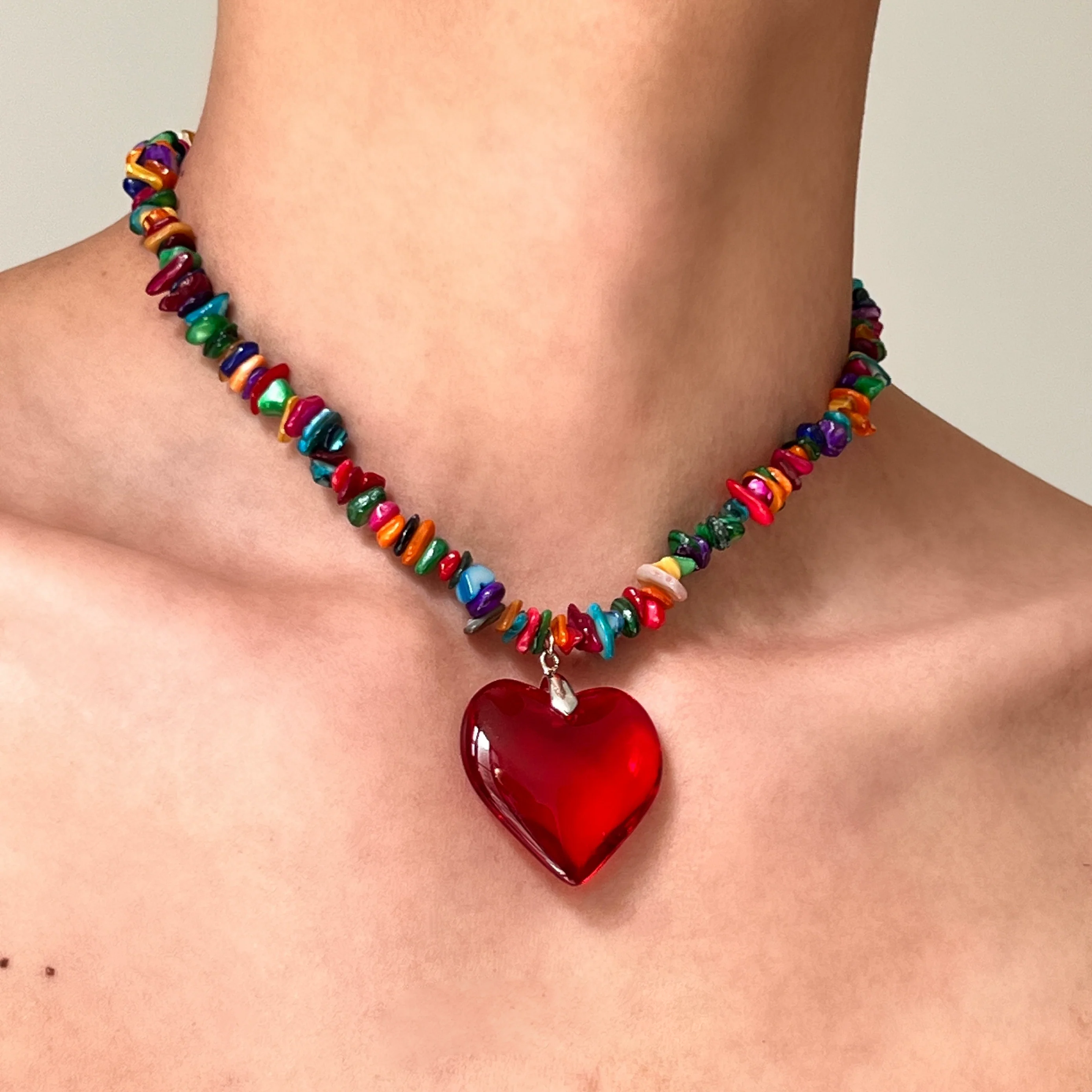 Heart Colorful Irregular Bead Necklace