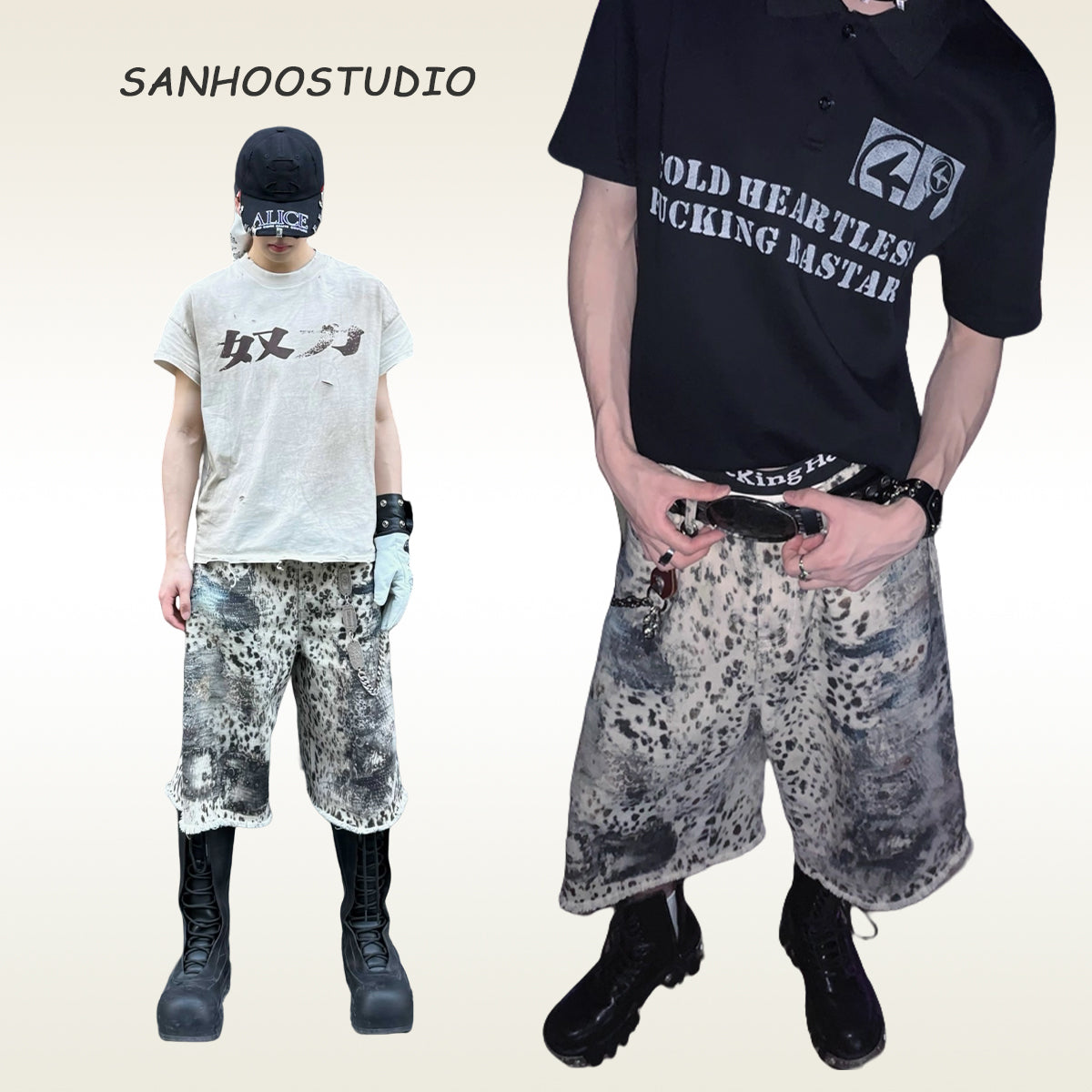 【25s Sep.】White Leopard Print Gem Stud Digital Shorts