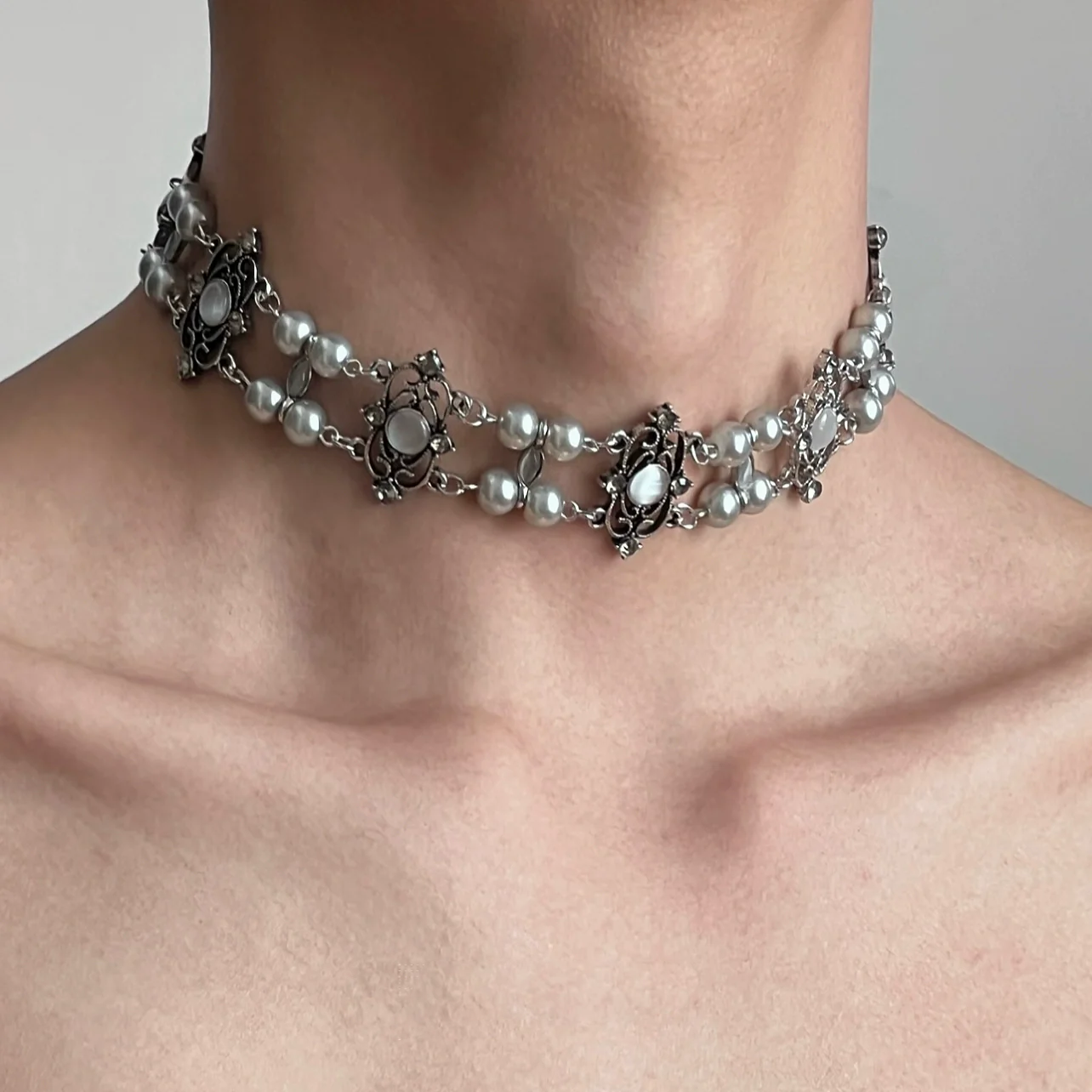 Vintage Double Tiger Eye Pearl Necklace