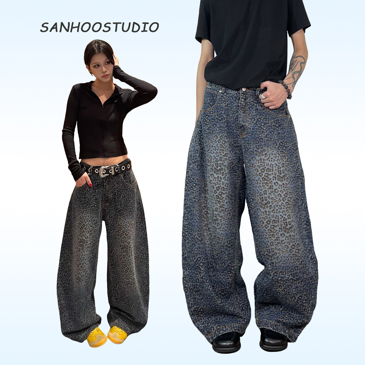 【25s Jul.】Leopard Print Scimitar Wide-Leg Jeans