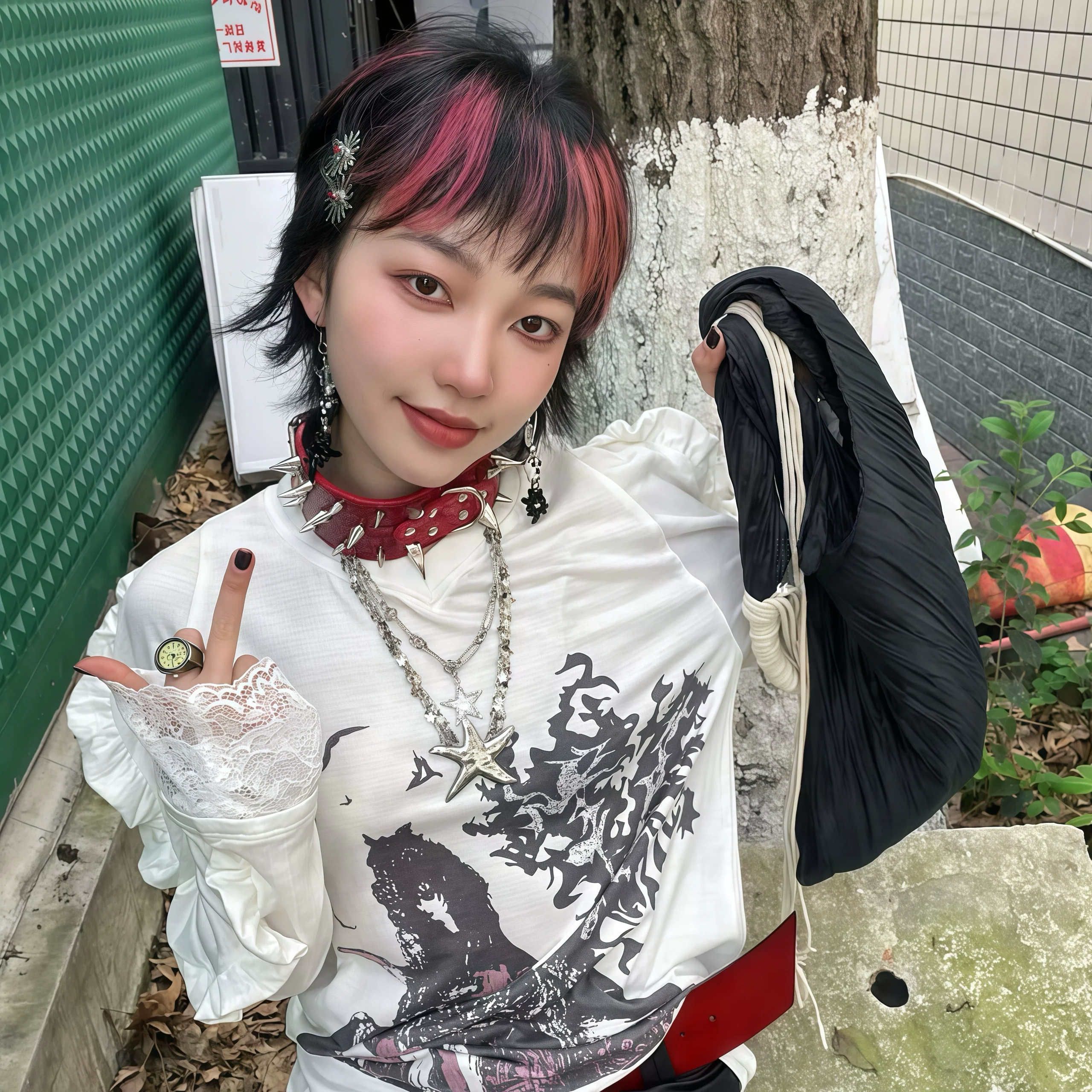 Studded Leather Punk Choker Y2K Necklace