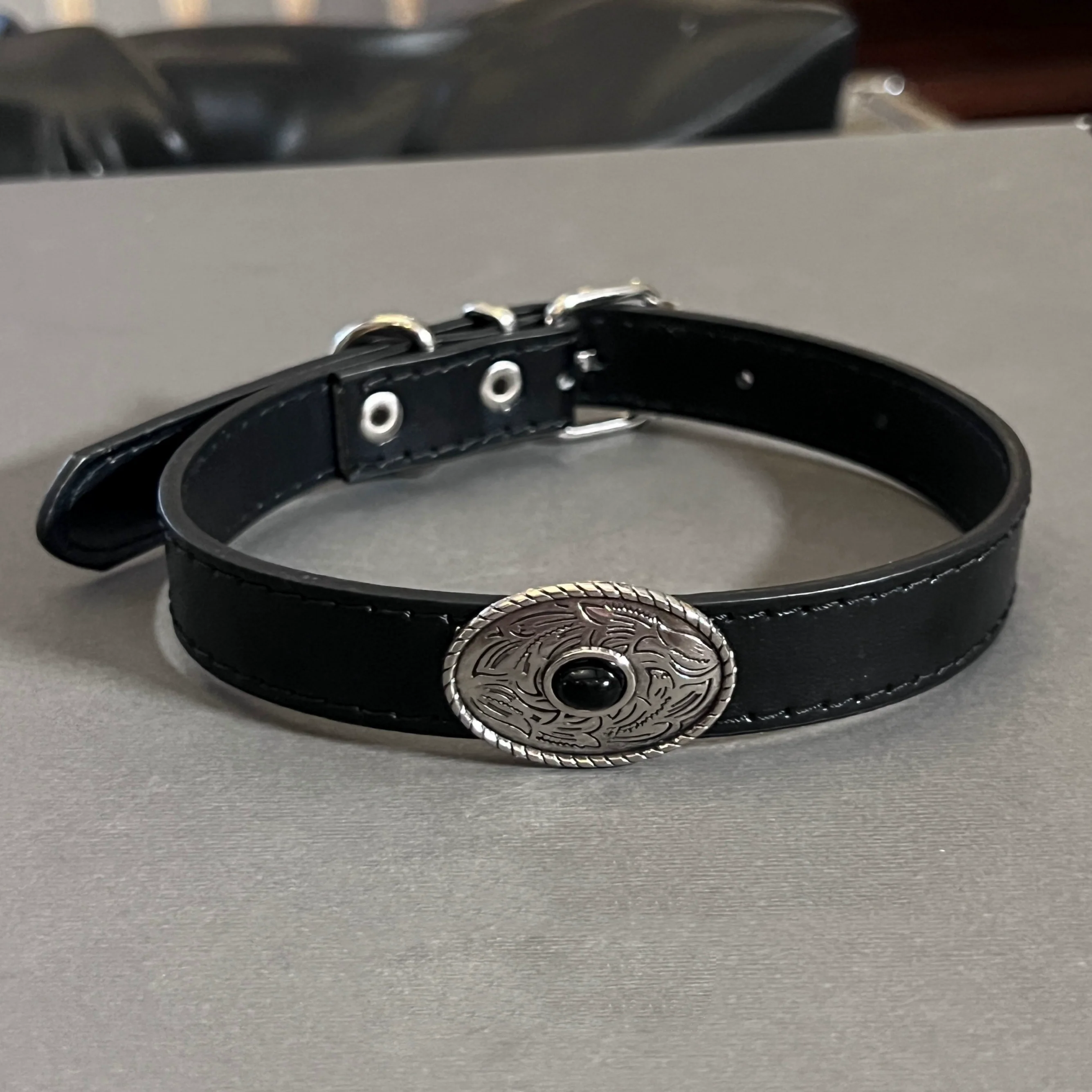 Vintage Leather Metal Totem Choker