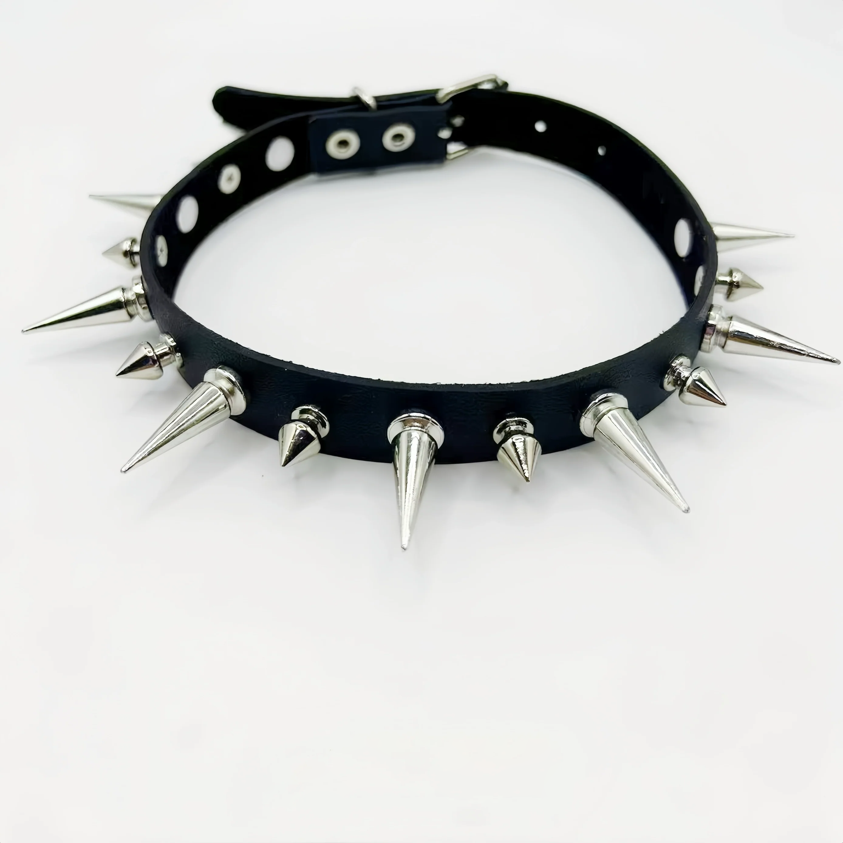 Discover Sanhoostudio’s rock studded punk leather choker, blending Y2K subculture aesthetics with bold metal detailing for a rebellious, fashion-forward accessory that elevates streetwear outfits.