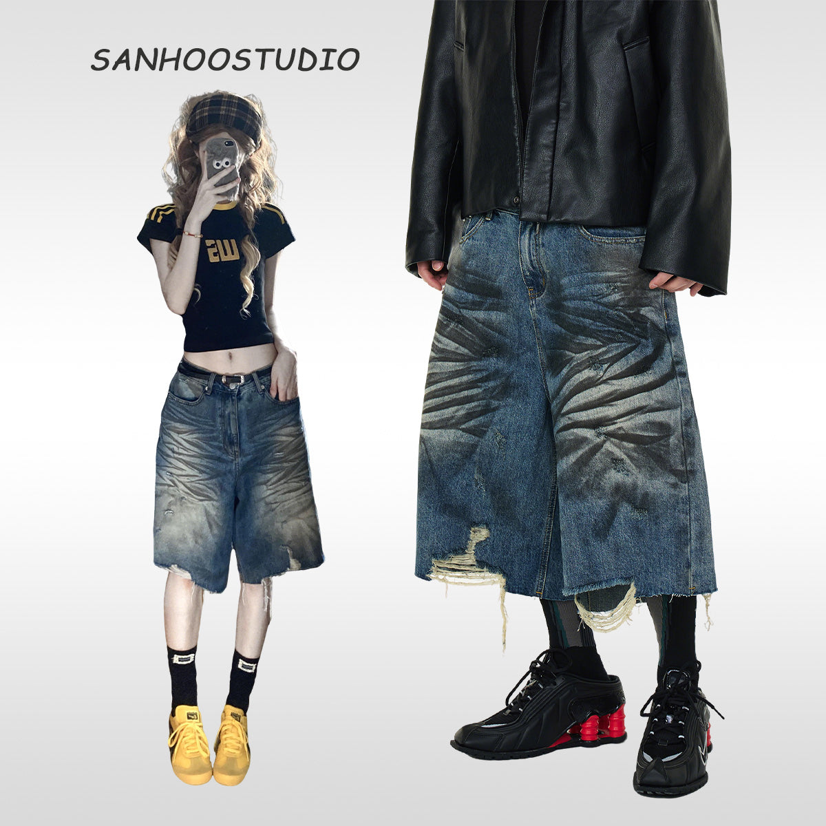 【25s Aug.】Vintage Distressed Mud-Dyed Cropped Denim Shorts