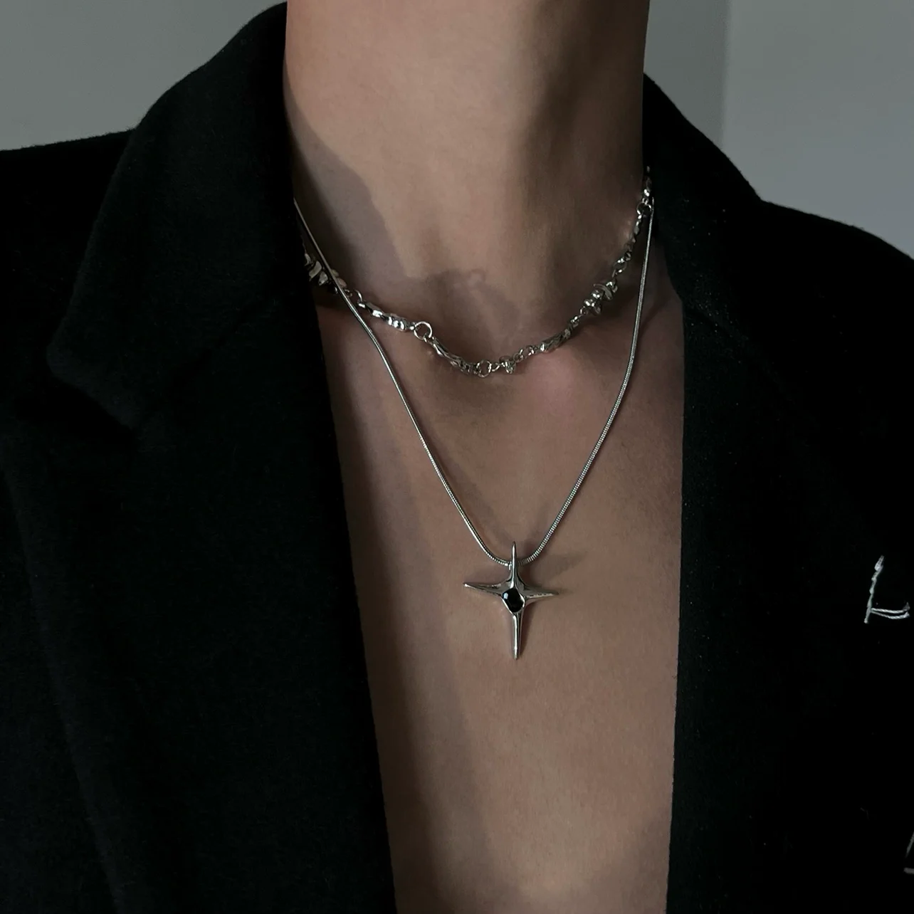 Asymmetric Star Double Chain Necklace