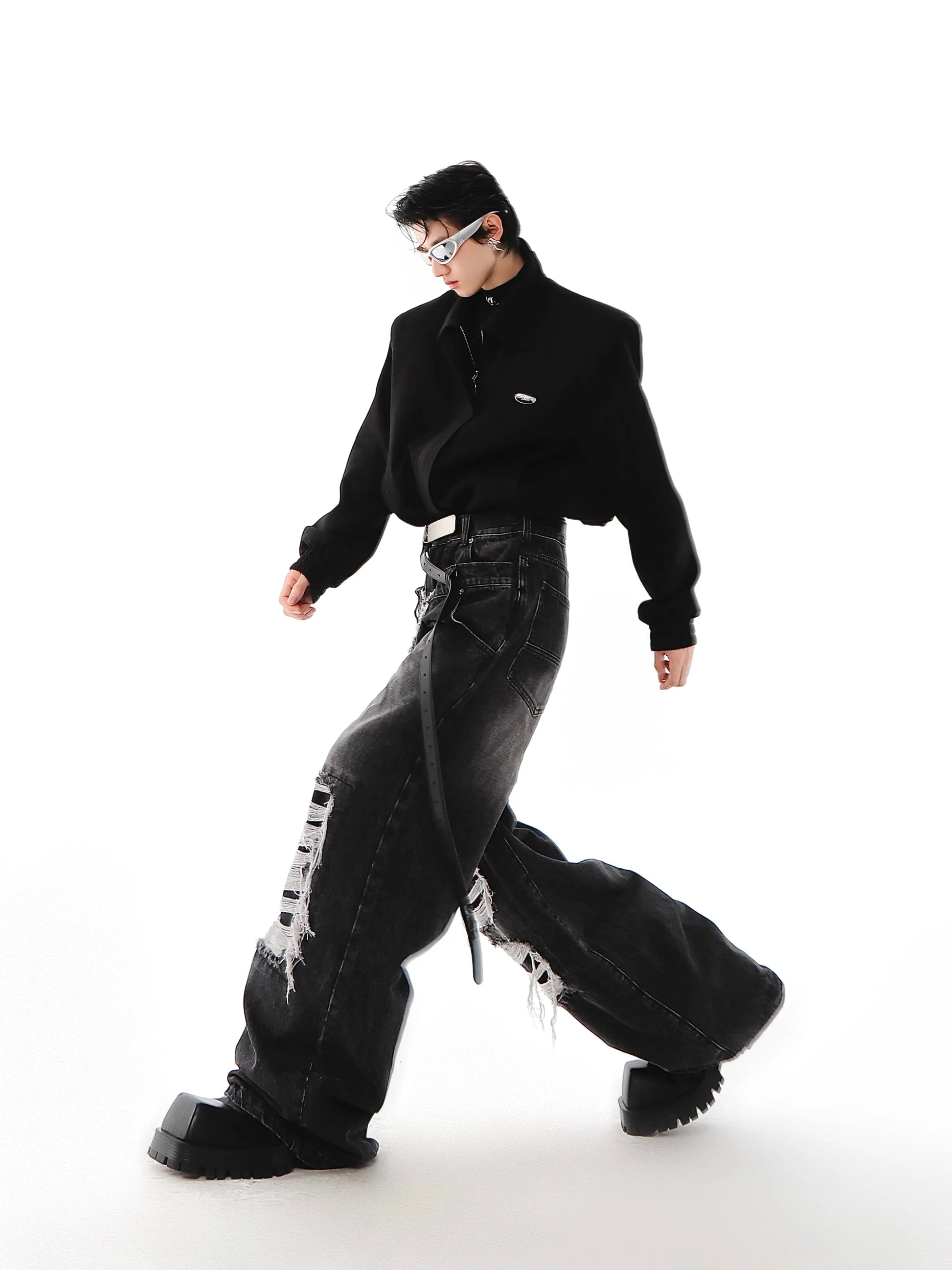 Ripped Straight-Leg Baggy Jeans