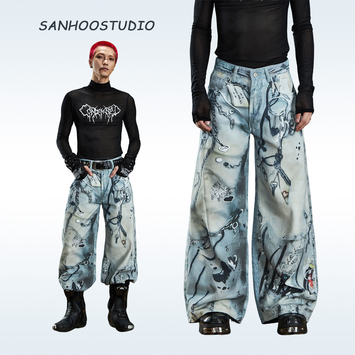 【25s Aug.】Vintage Printed Washed Denim Jeans