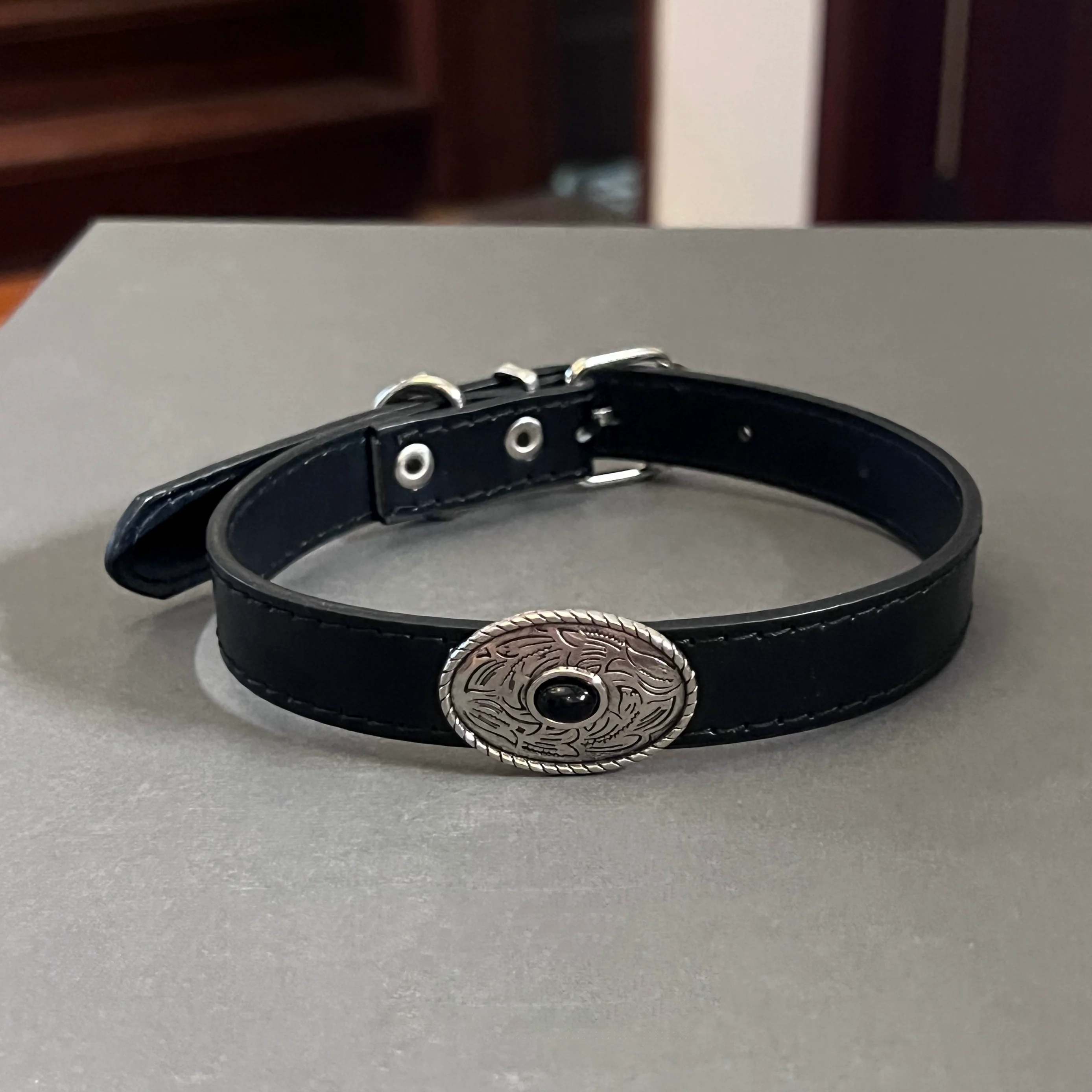 Vintage Leather Metal Totem Choker