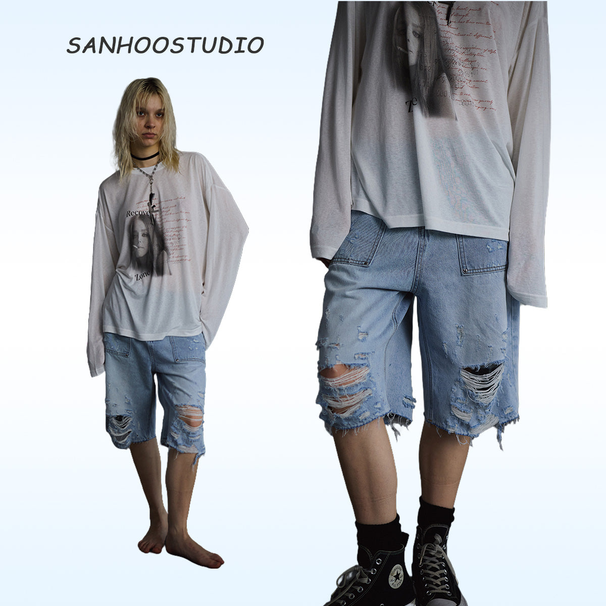 【25s Sep.】Vintage Distressed Ripped Denim Shorts