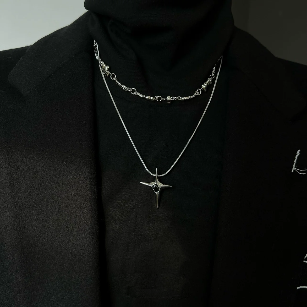 Asymmetric Star Double Chain Necklace