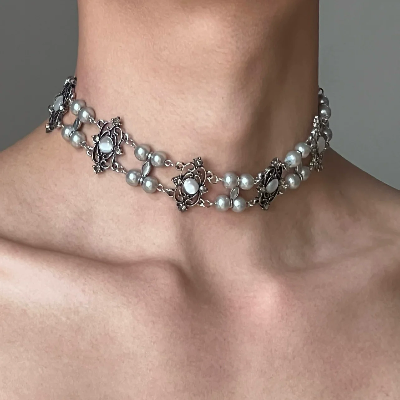 Vintage Double Tiger Eye Pearl Necklace