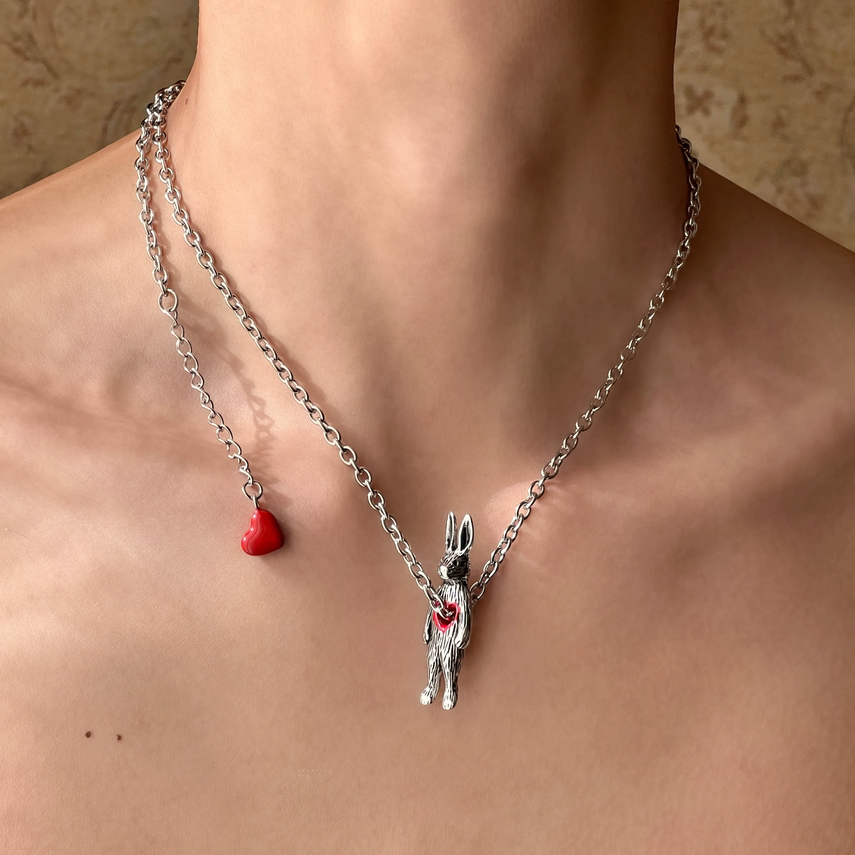 Pierced Bunny Titanium Steel Necklace