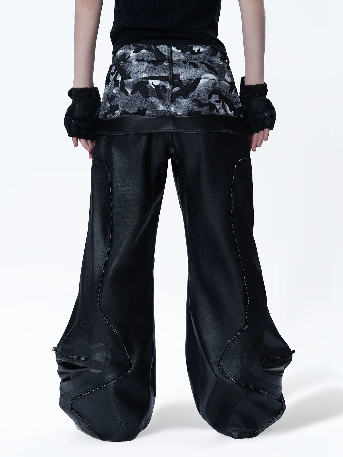 Sanhoostudio Waxed Patchwork Denim Pants