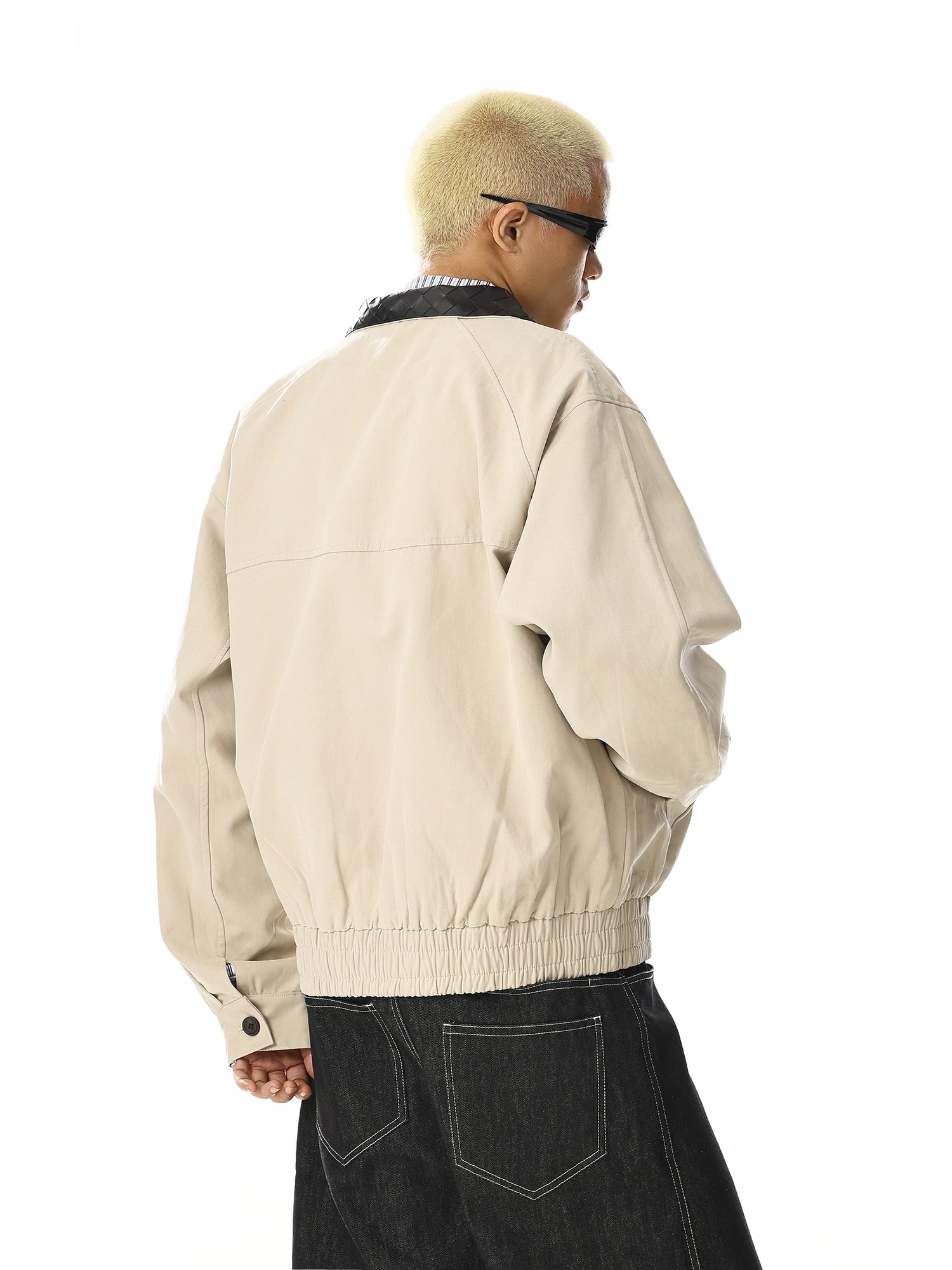 Minimalist Leather Collar Jacket with Relaxed Streetwear Design