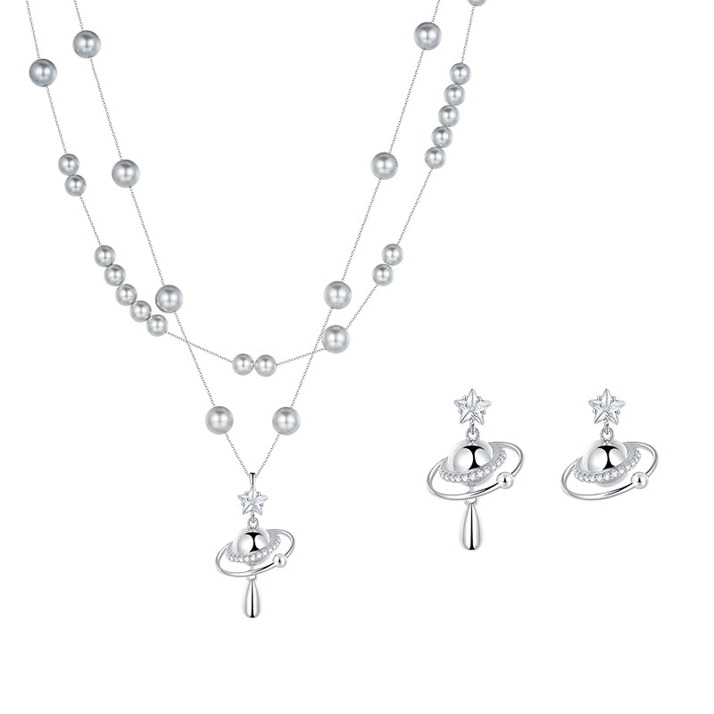 Planet Pearl Double Layer Necklace