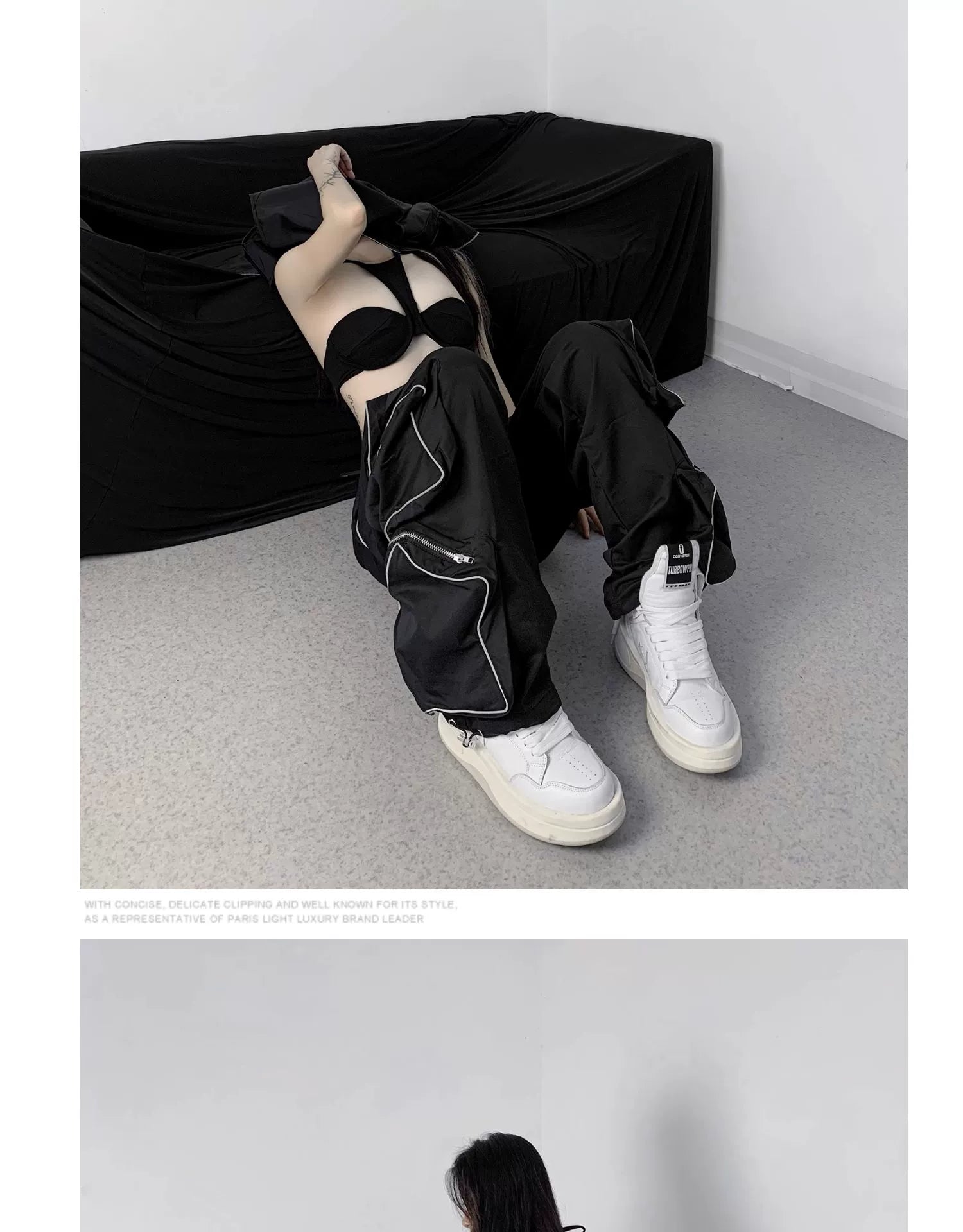 These reflective cargo pants from Sanhoostudio feature 3D star patches and bold avant-garde styling. The oversized fit and dark aesthetic make them ideal for nightwear, performance looks, or urban outfits, blending futuristic energy with functional streetwear practicality.