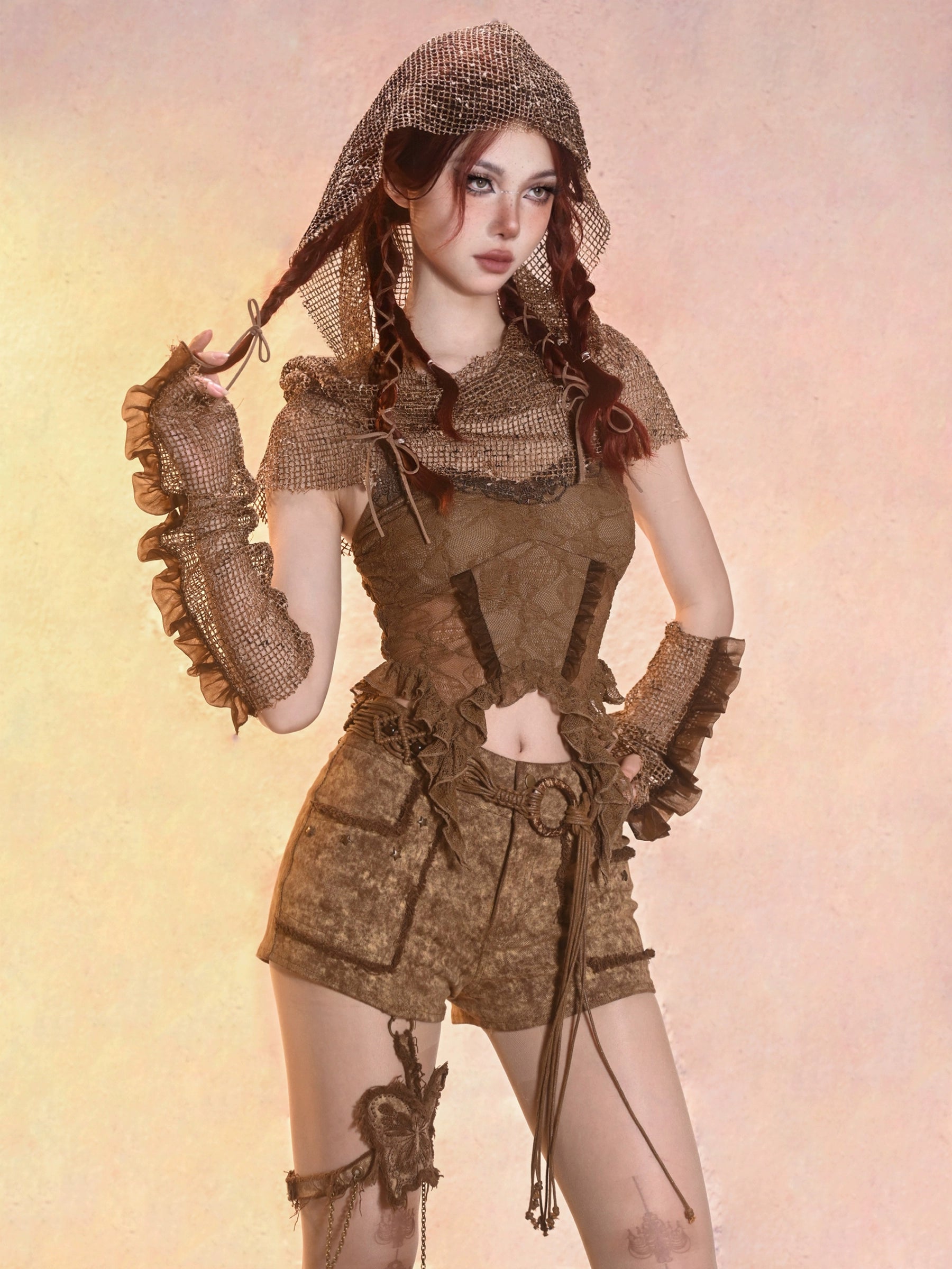 Studded Detachable Butterfly Denim Shorts